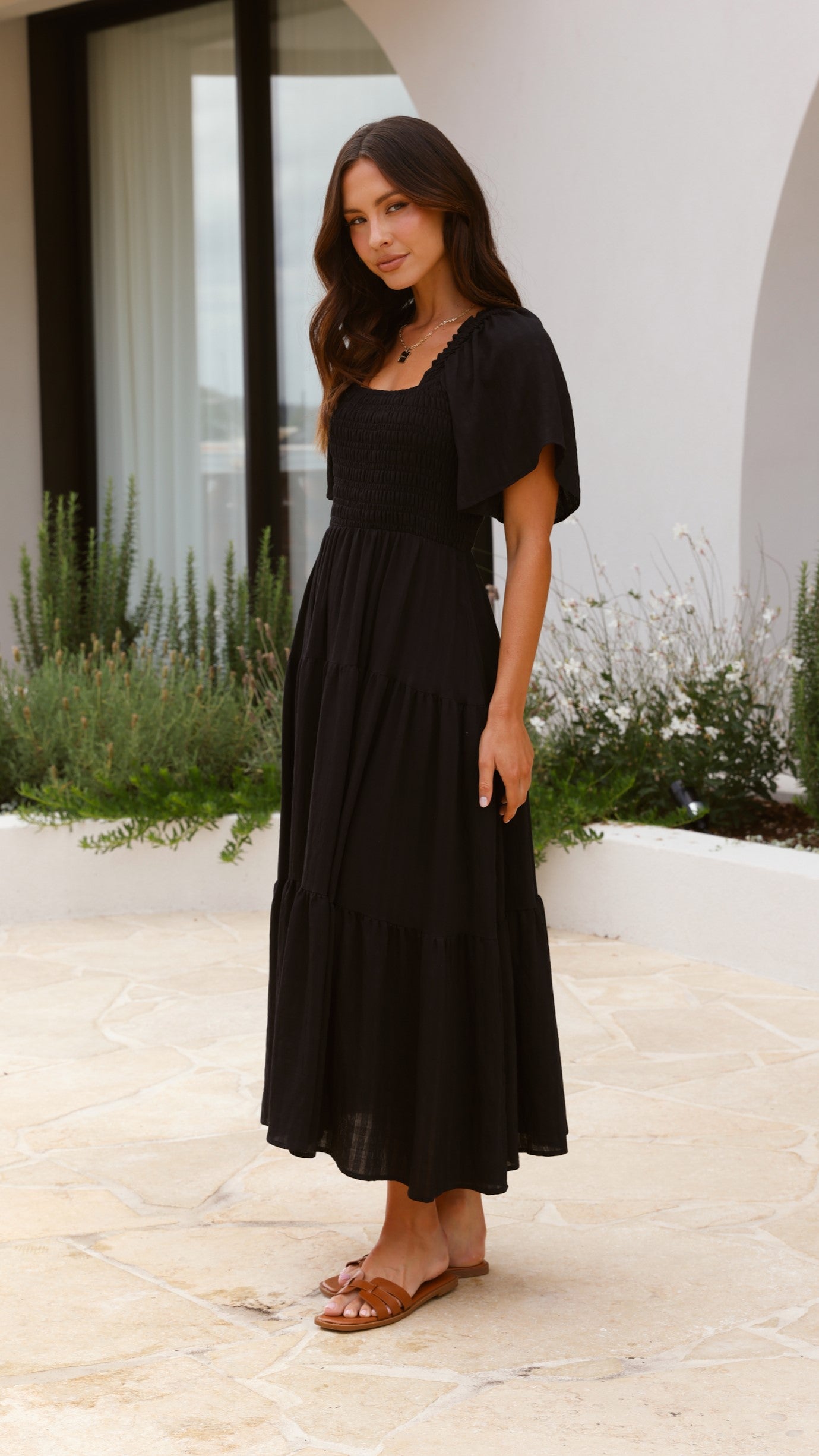Lainey Midi Dress for Women - Elegant Black Flowy Summer Dress | Perfect for Beach Vacation, Date Night & Casual Outings