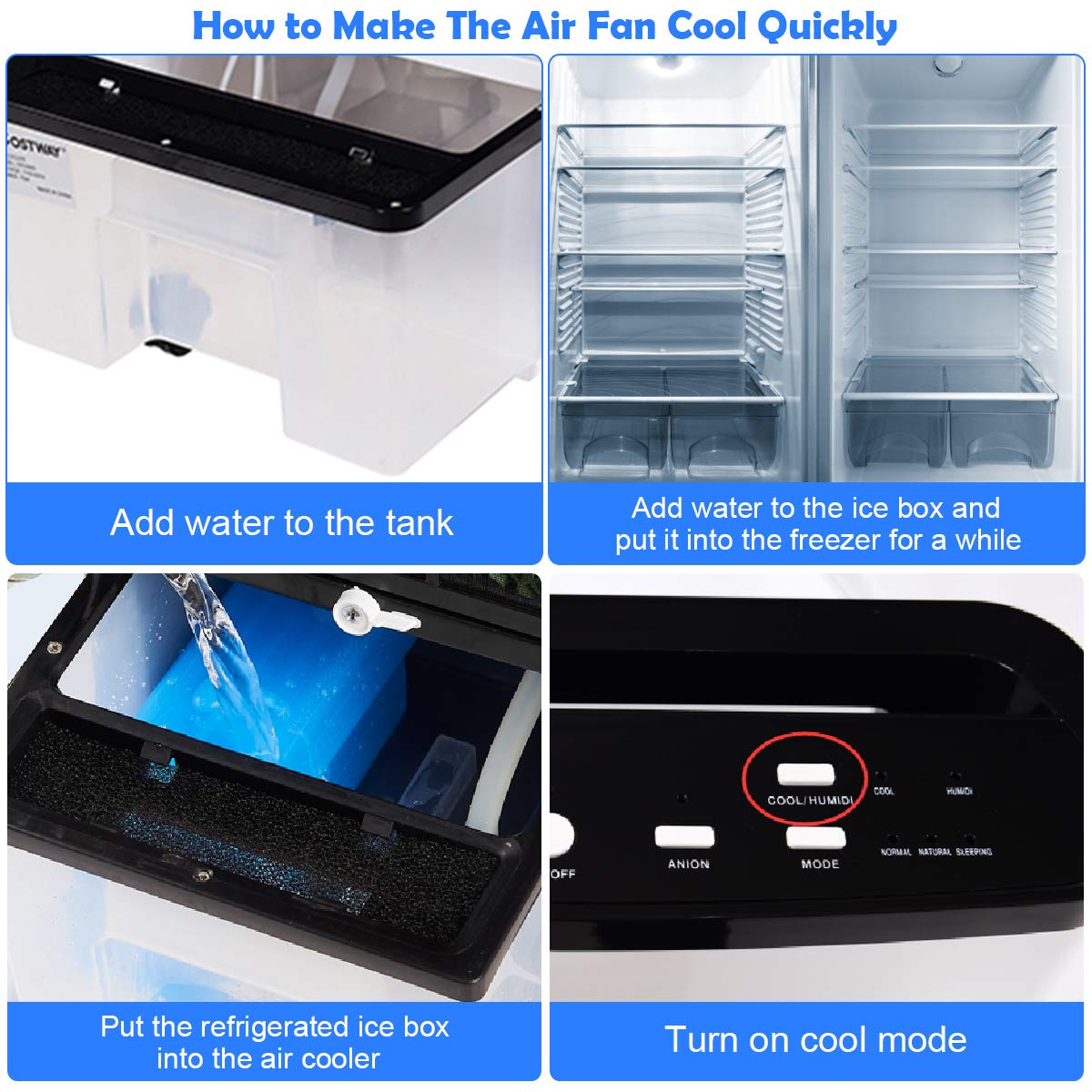 Toolsmepire Portable Air Conditioner & Evaporative Cooler Fan with Remote - 3 Wind Modes & Speeds, Air Circulator Humidifier for Home, Office, Bedroom - Perfect for Summer Cooling & Indoor Climate Control