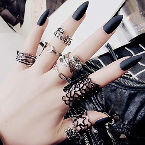 Sethexy 24Pcs Matte Black Acrylic False Nails - Long Stiletto Full Cover Claw Fake Nails for Women & Girls | Perfect for Parties, Weddings & Special Occasions