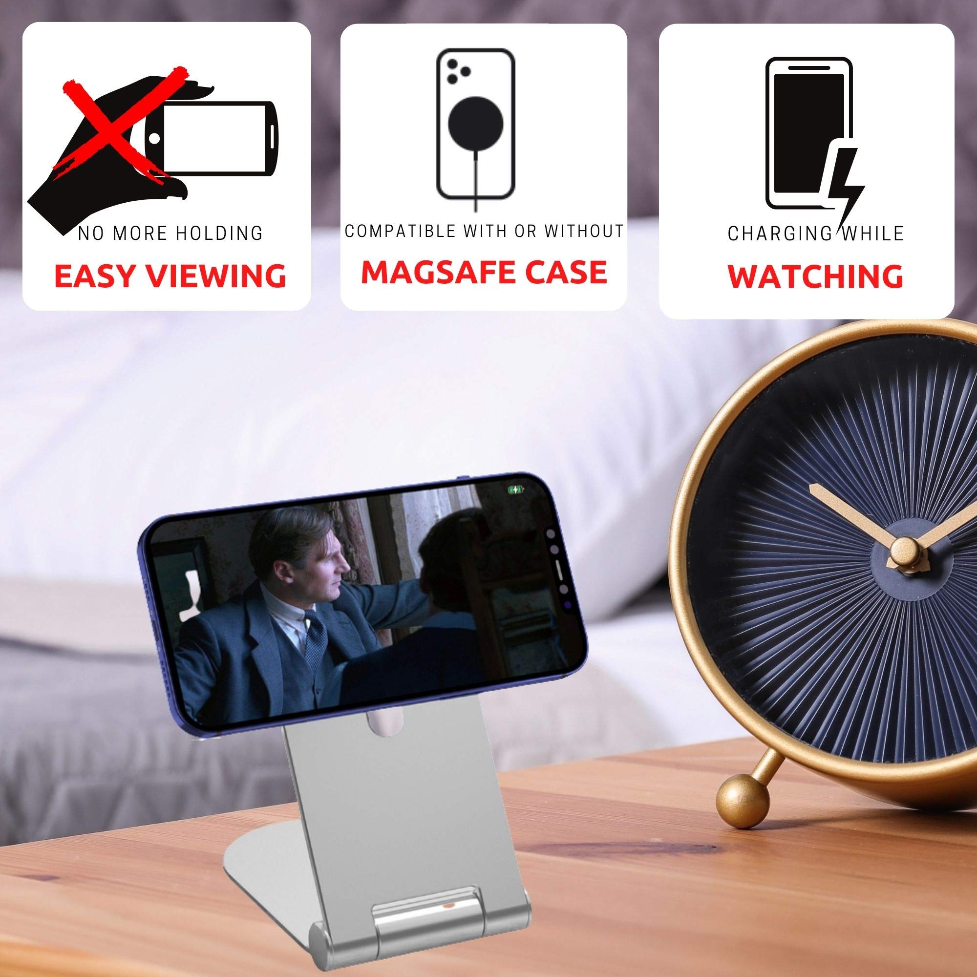 Aporia MagSafe Charger Stand Compatible with iPhone 12/13/14 Mini Pro Max Plus - Portable Foldable Adjustable Magnetic Wireless Charging Base Pad (Grey) | Perfect for Home, Office & Travel Use