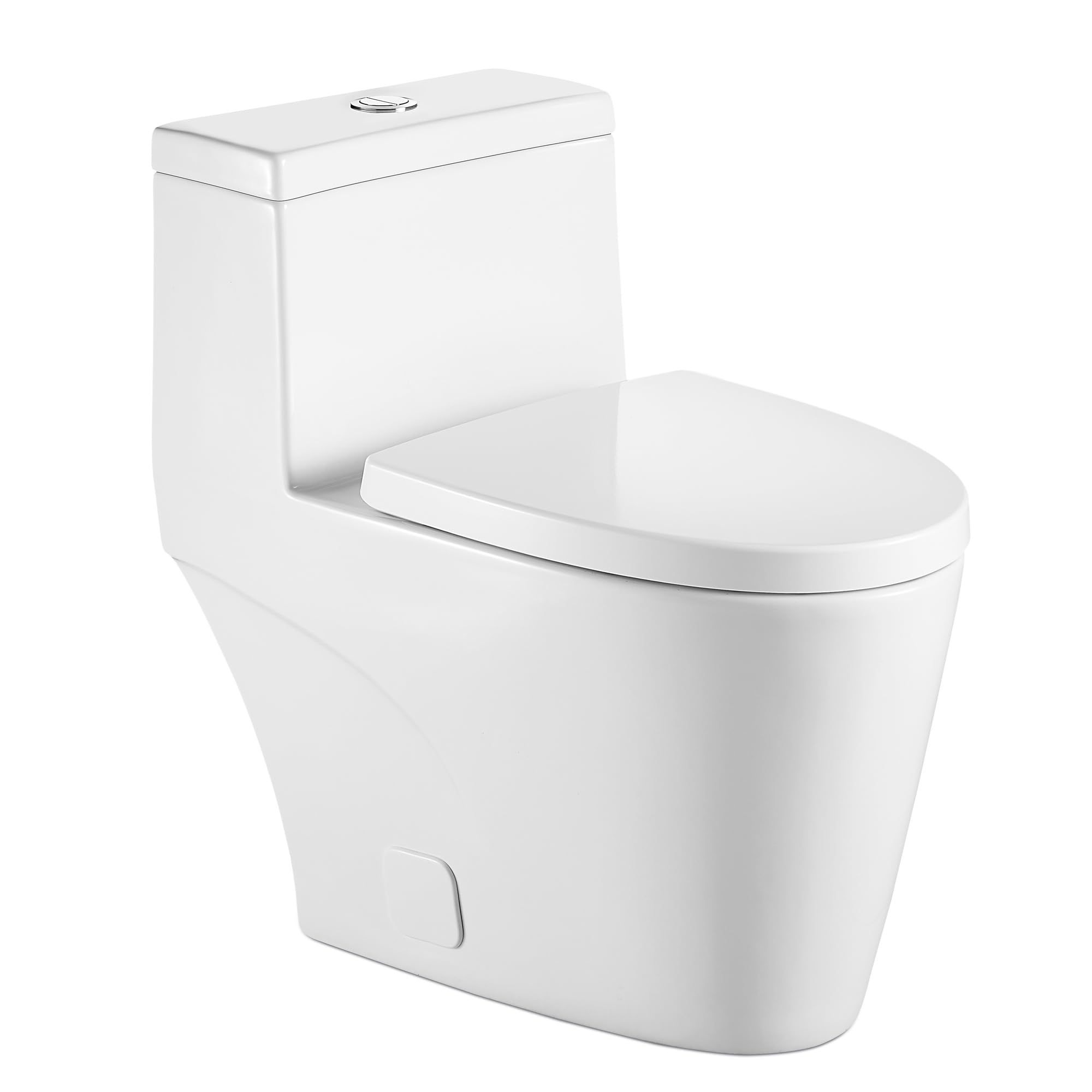 Modern One-Piece White Ceramic Toilet - Comfort Height, Dual Flush (0.93/1.28 GPF), Elongated Round Bowl with Soft Close Seat, 12