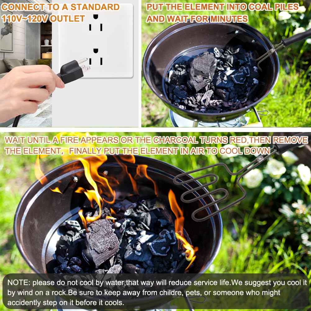 800W Electric Charcoal Starter - Fast & Safe BBQ Grill Lighter for Briquettes, Fireplace & Coal - Compatible with Big Green Egg, Kamado Joe, Weber Kettle Grills - Perfect for Backyard BBQs, Camping & Outdoor Cooking