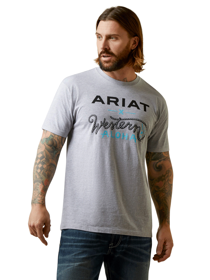 Ariat 10044011 Men's Roper Western Aloha T-Shirt - Heather Grey - Comfortable Casual Wear for Western Rodeo & Summer Outings