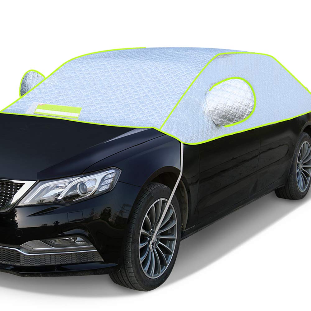 Waterproof PRG Half Car Cover - Universal Windshield Sun Shade Protector with Reflective Aluminum Film for Snow, Ice, Rain & Dust Protection | Winter Car Accessories for Parking & Outdoor Vehicle Protection
