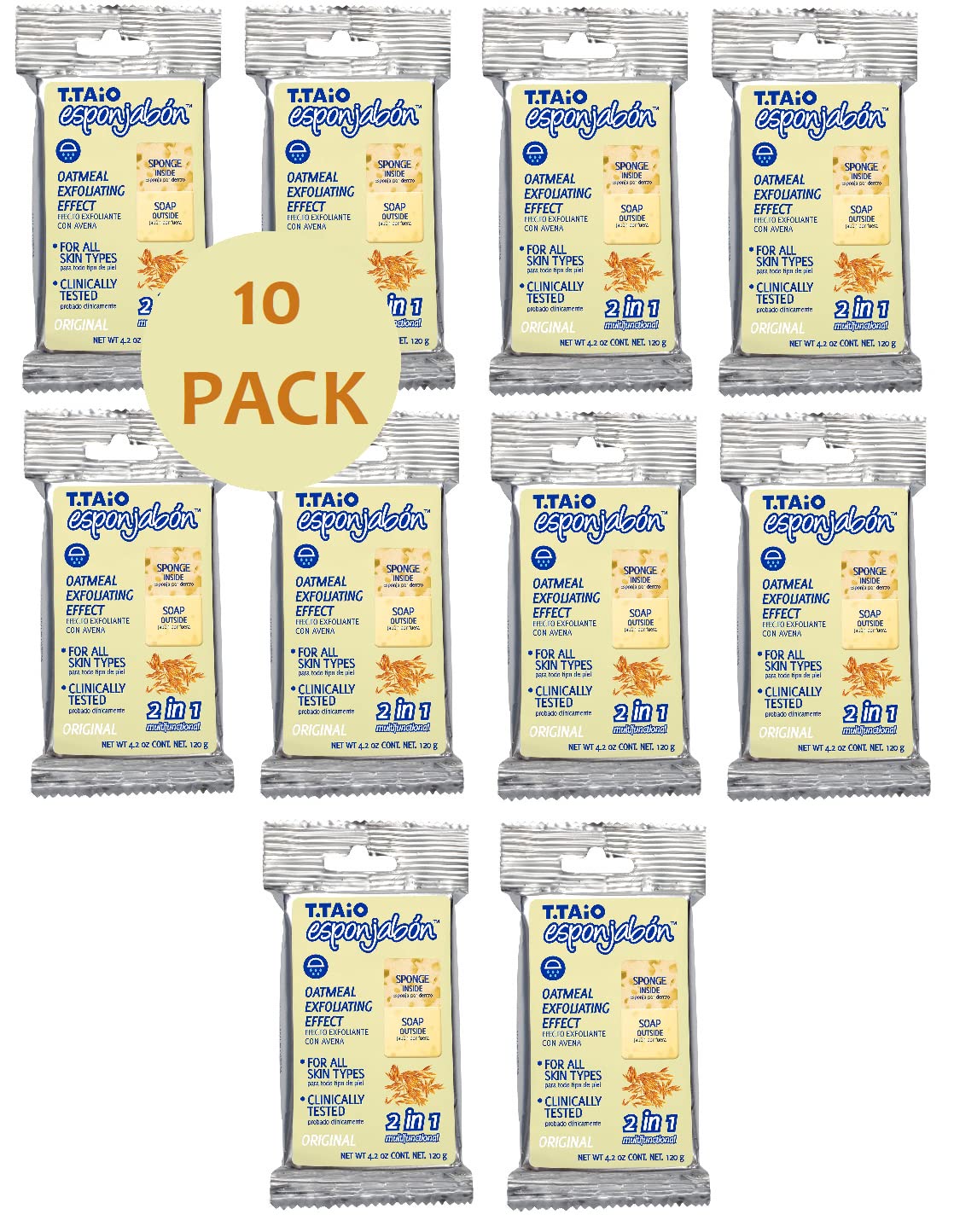T.Taio Oatmeal Soap Sponge Value Pack of 10 - Exfoliating & Cleansing Body Scrub for Soft Skin | Perfect for Shower, Bath & Spa Day