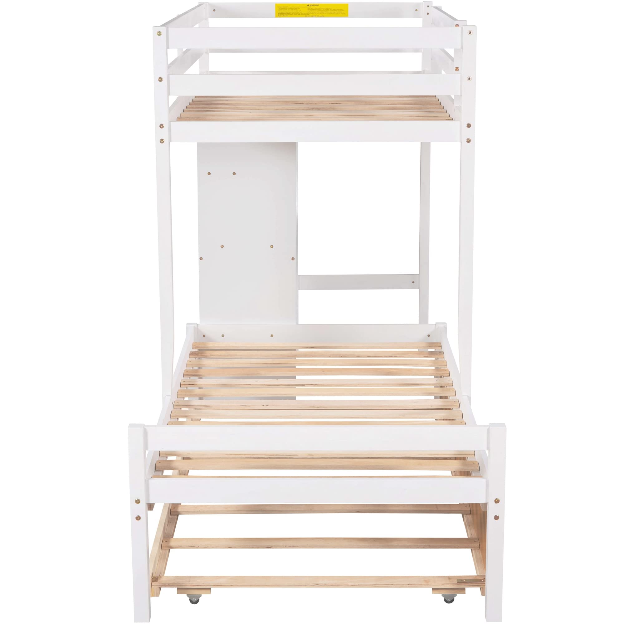Convertible Twin Over Twin Wooden Bunk Bed with Built-in Desk, Bookshelves & Trundle - 3-in-1 Space Saving Design (White) - Perfect for Kids' Bedroom, Guest Room & Small Spaces
