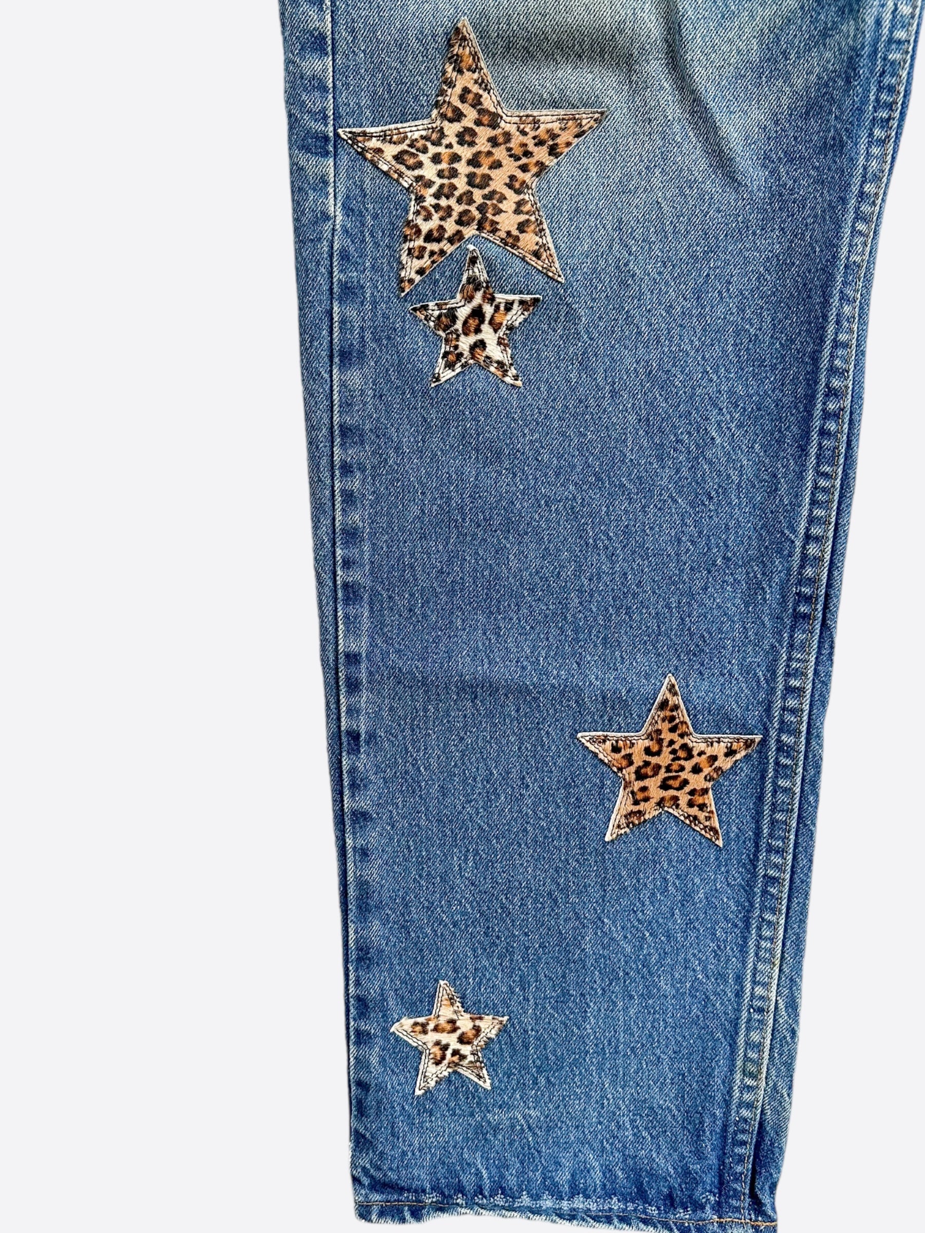 Chrome Hearts x Levi's Blue Cheetah Star Patch Jeans for Men & Women - Vintage Denim Pants with Unique Design - Perfect for Streetwear, Casual Outfits & Fashion Statements