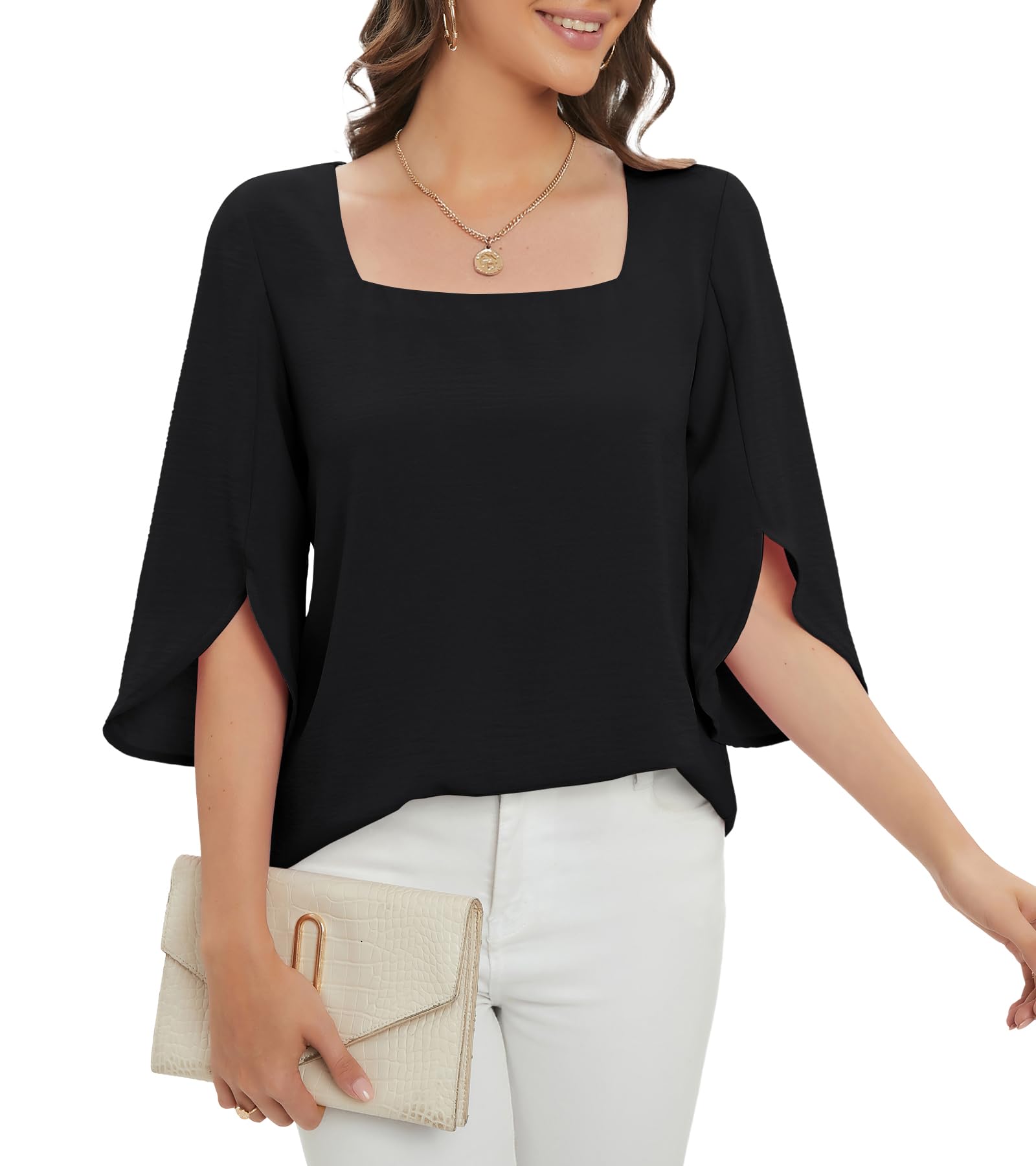 KUOTAI Women's Summer Tops - Elegant 3/4 Sleeve Blouse for Work & Business Casual | Breathable Office Shirt for Women | Perfect for Professional Meetings, Office Wear & Smart Casual Outfits