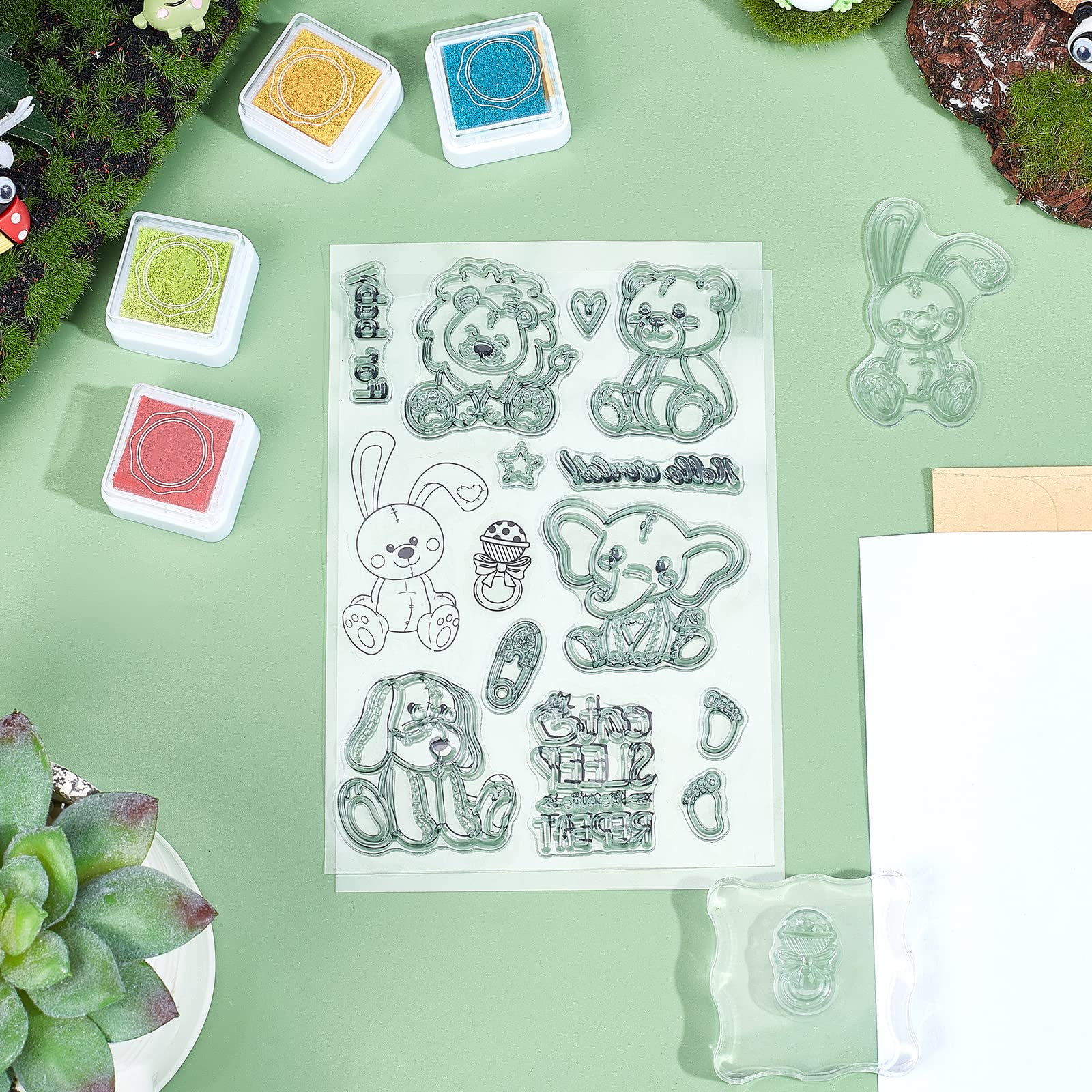 GlobleLand Transparent Silicone Animal Stamps - Bear, Lion, Elephant, Rabbit, Dog - DIY Scrapbooking, Card Making, Photo Album Decoration for Christmas, Birthday, Valentine's Day - Perfect for Handmade Greeting Cards, Journals & Paper Crafts