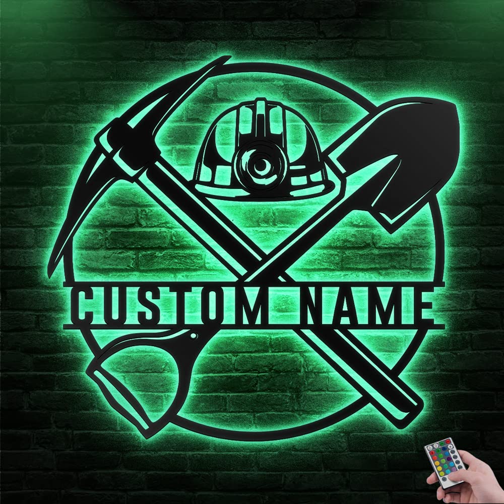 Custom Coal Miner Metal Wall Art with LED Lights - Personalized Mining Job Sign - Black Metal Home Decor for Living Room, Outdoor - Large 12x12 Inch Gift for Miners - Perfect for Man Cave, Garage, or Industrial Themed Spaces