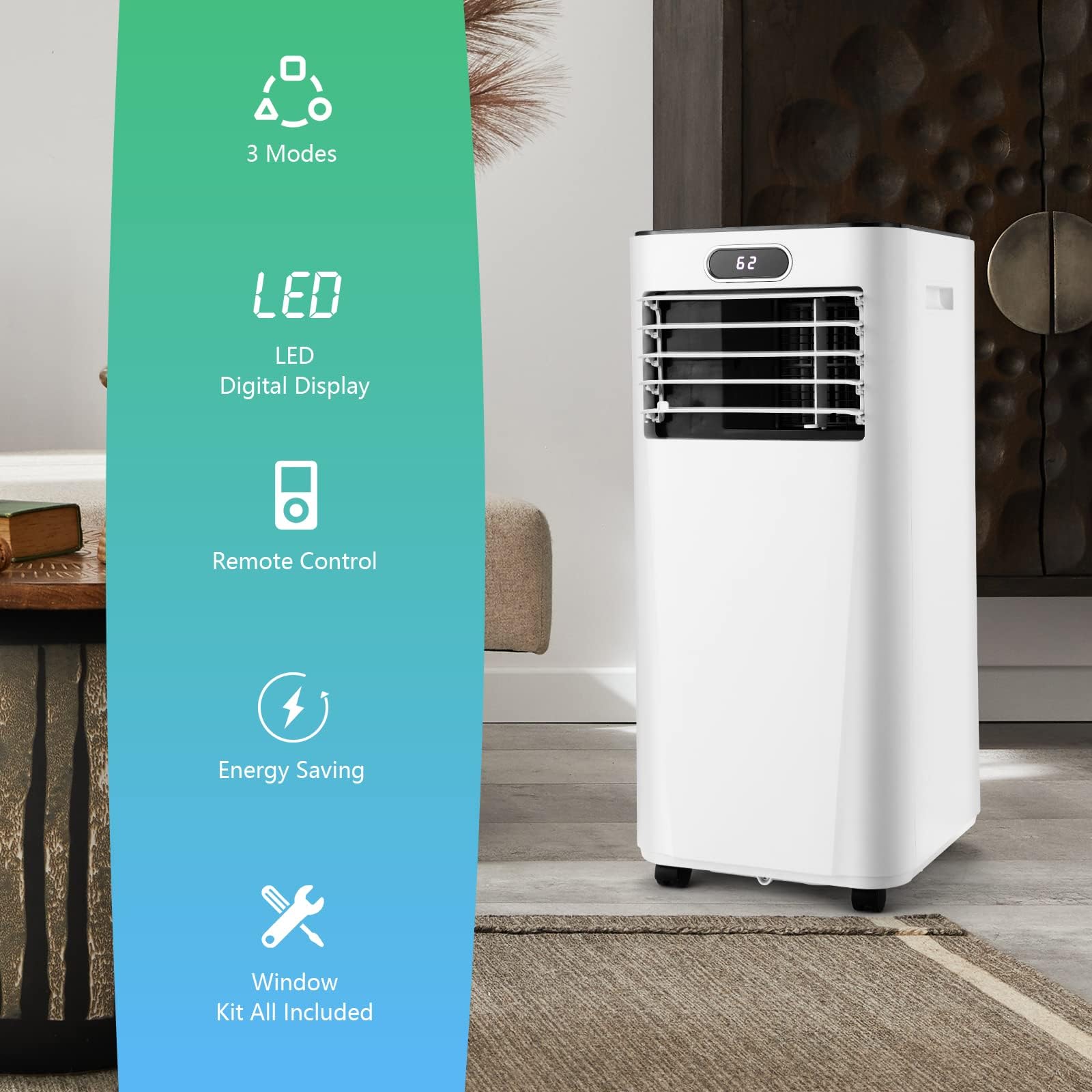 DORTALA 8000 BTU Portable Air Conditioner - 3-in-1 Cooling Unit with Remote Control, Dehumidifier & 24H Timer | Includes Window Kit | Ideal for Home, Office & Small Rooms | White | Stay Cool in Bedrooms, Living Rooms & Workspaces
