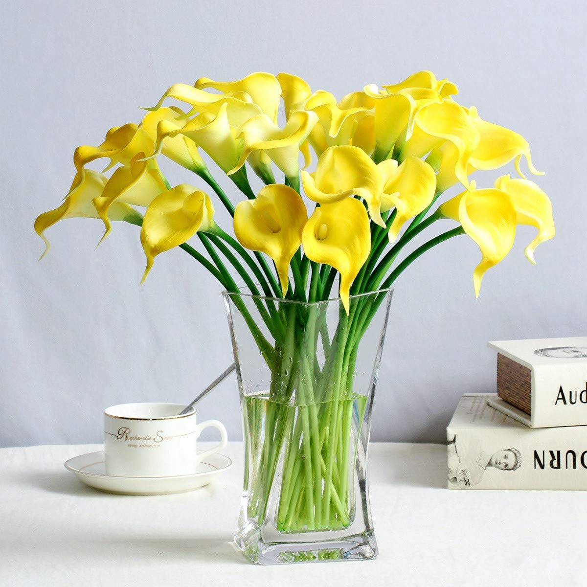 Real Touch Artificial Calla Lily Flowers - PU Fake Wedding Bouquet, Home Decor, Party Centerpiece (Yellow, 9 Stems) for Wedding Decorations, Table Arrangements & Gift Giving