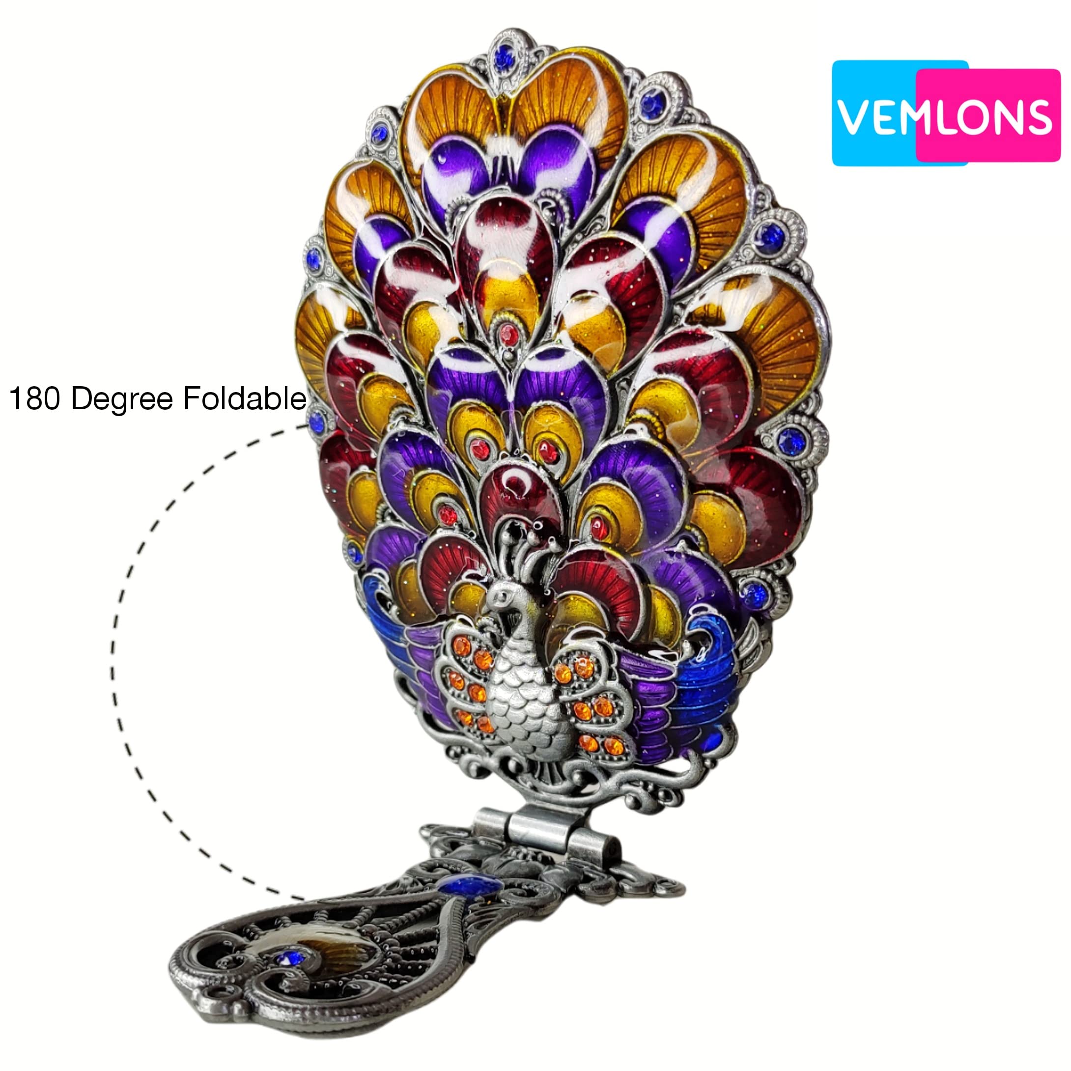Vemlons Comb and Mirror Set - Large Silver Framed Hand Mirror with Comb, Portable Tabletop Makeup Mirror for Travel, Home, Salon & Bridal Use - Unique Design