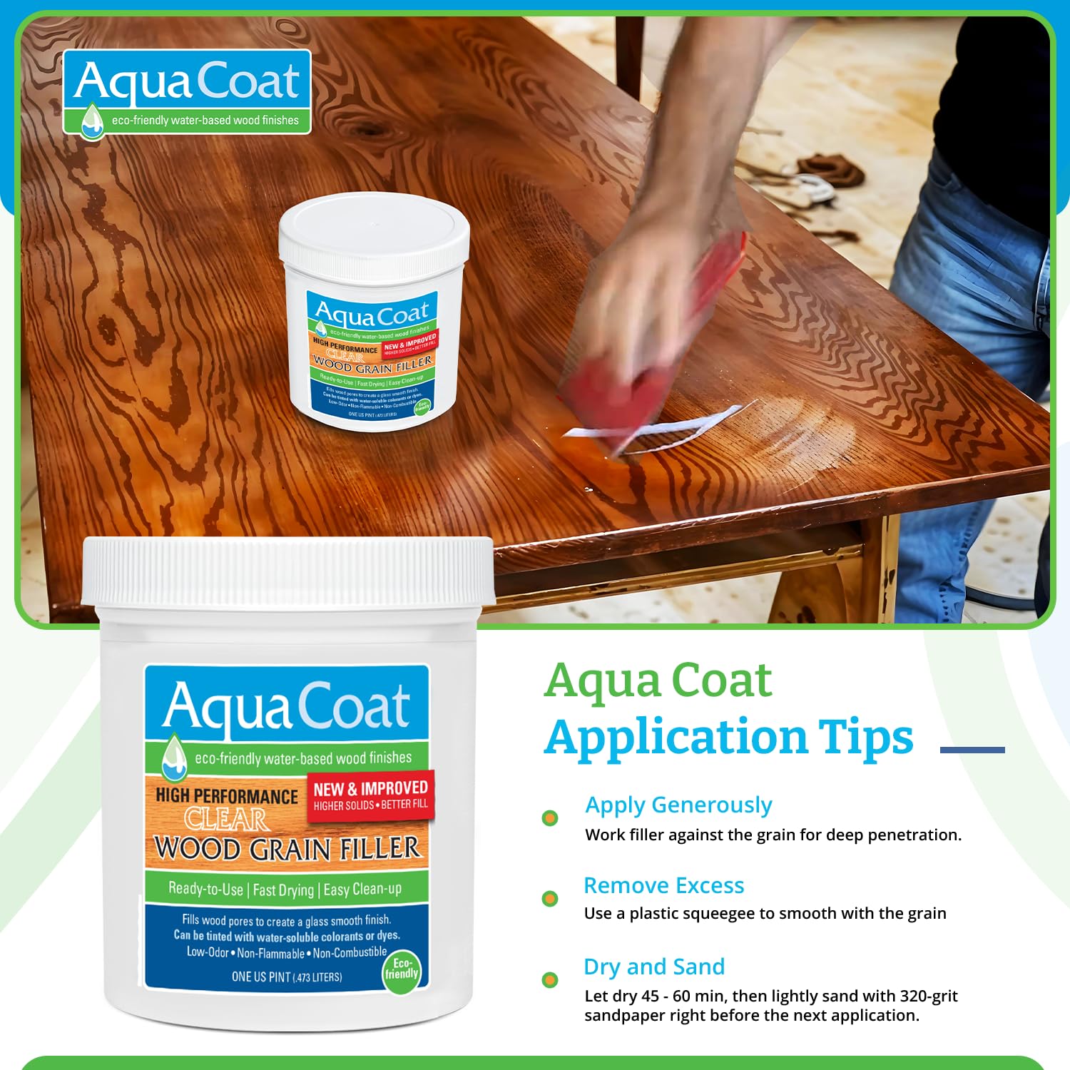 Fast-Drying Aqua Coat Wood Grain Filler Gel - DIY & Professional Use