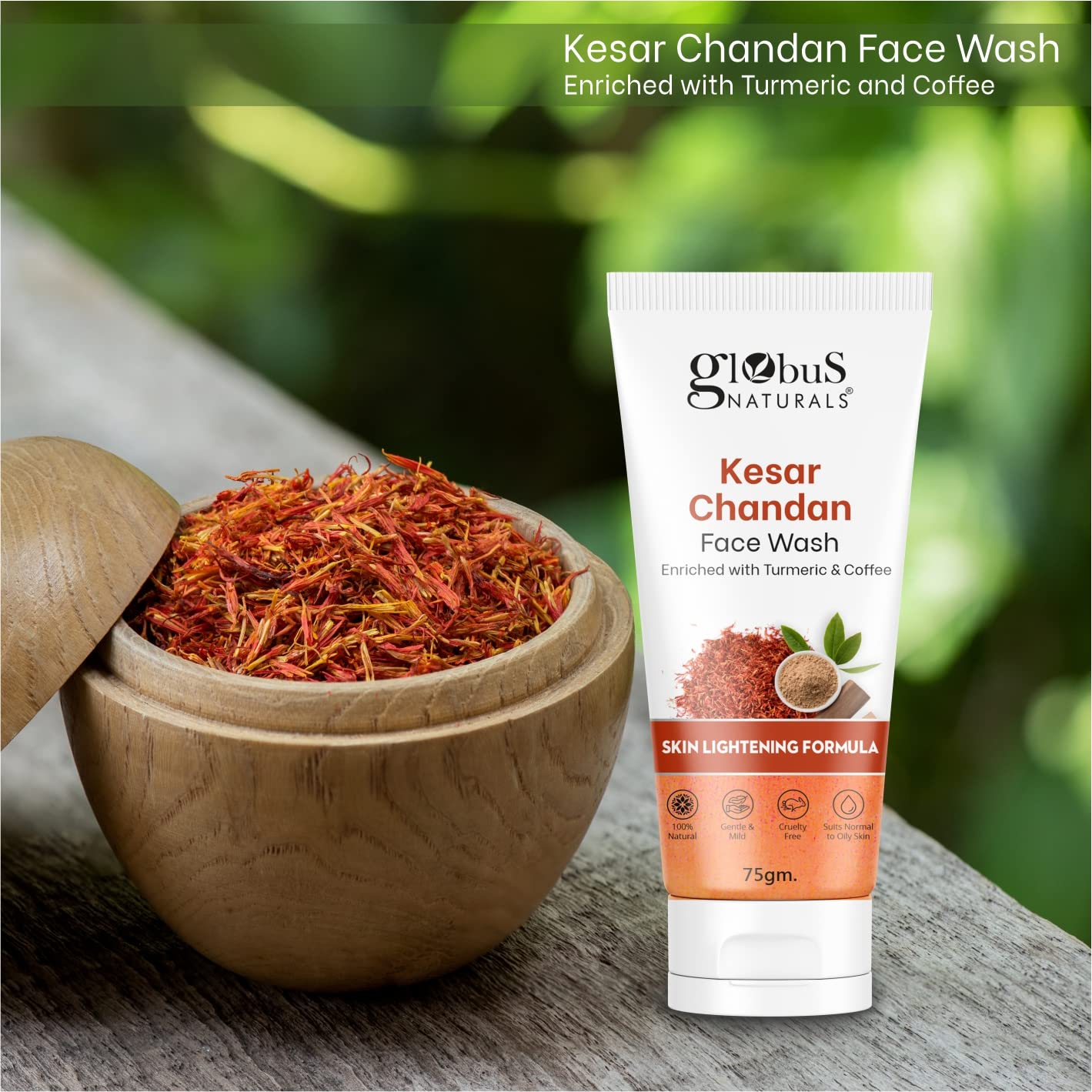 Globus Naturals Vitamin C & Kesar Chandan Face Wash Combo for Skin Brightening & Dark Spot Removal - 2x75ml Set for All Skin Types - Daily Skincare Routine & Acne Treatment