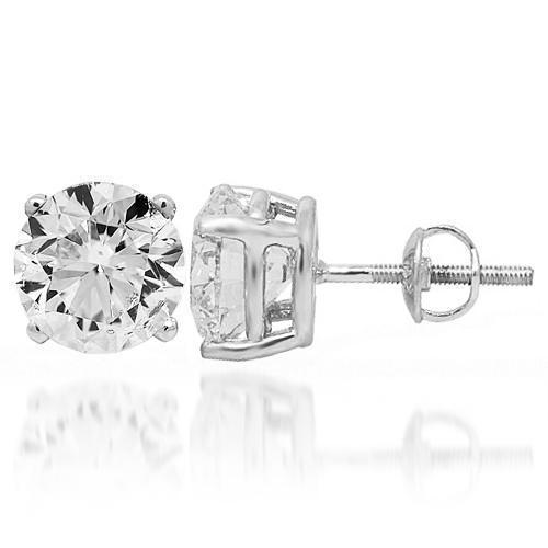 14K White Solid Gold Diamond Solitaire Stud Earrings 6.01 Carat Total Weight - Perfect for Weddings, Anniversaries & Special Occasions