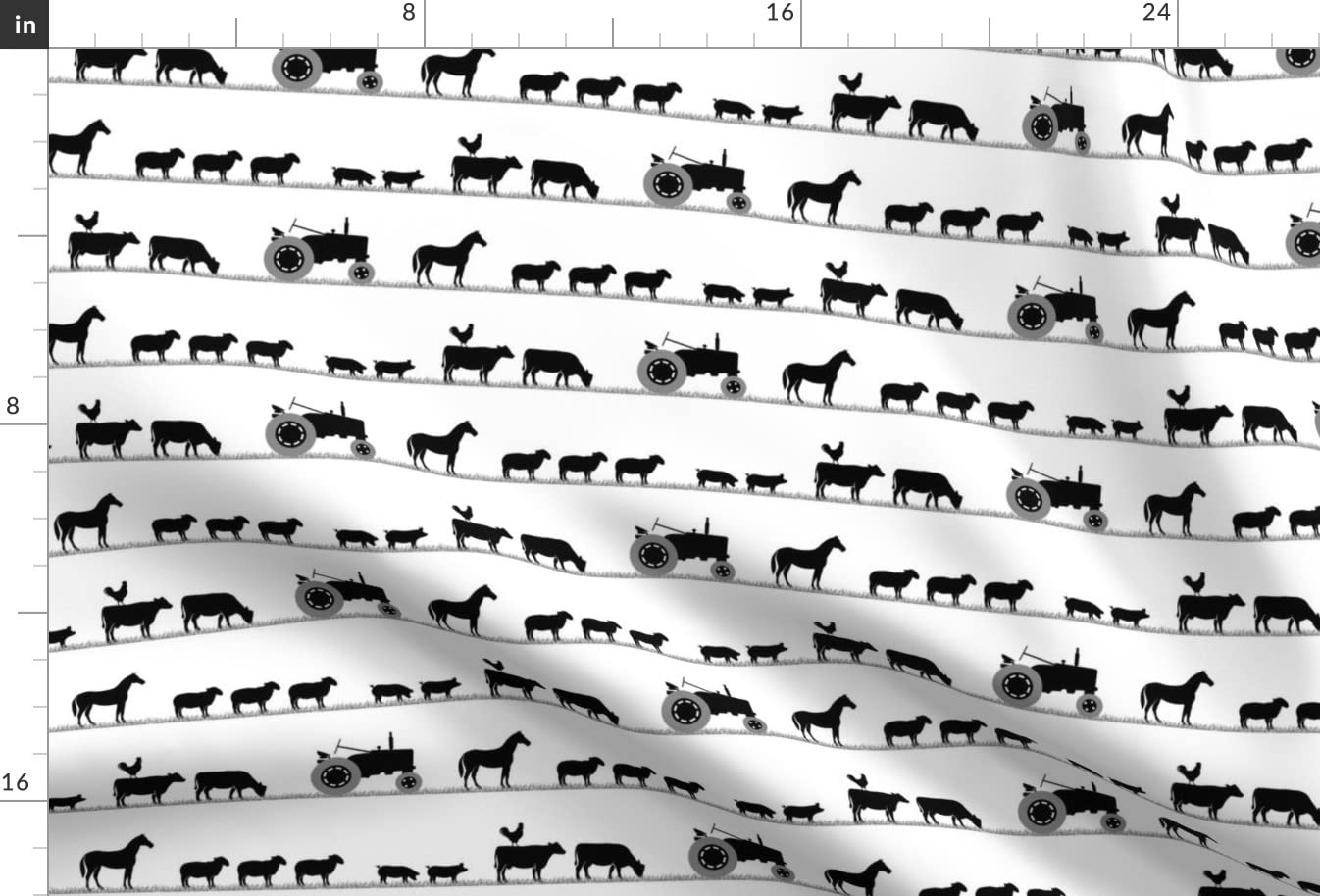 Farm Animals Parade Printed Minky Fabric - Black Cute Horse Sheep Pig Tractor Design - Soft Fat Quarter for Baby Blankets, Quilt Backing & Plush Toys - Perfect for Sewing Projects, Nursery Decor & DIY Crafts