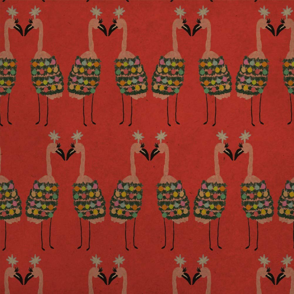 Premium Christmas Flamingos Kraft Gift Wrap Roll - Eco-Friendly Holiday Wrapping Paper for Presents, Party Decor & Festive Crafts