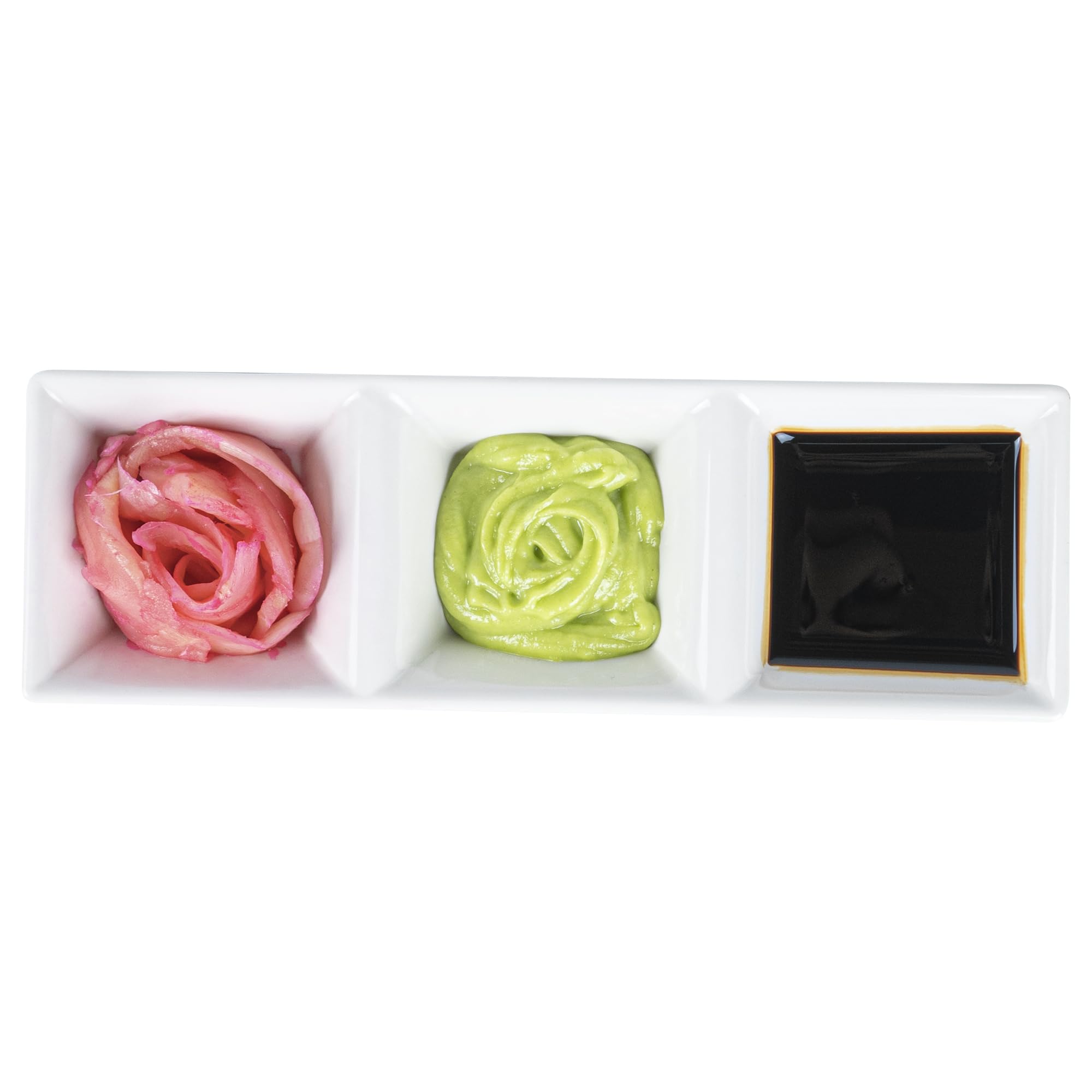 Voga 5 oz Square Melamine Serving Dishes - 3-Compartment Appetizer Plates for Dips, Snacks & Condiments | Party & Event Tableware | Durable White Restaurantware (Set of 10)