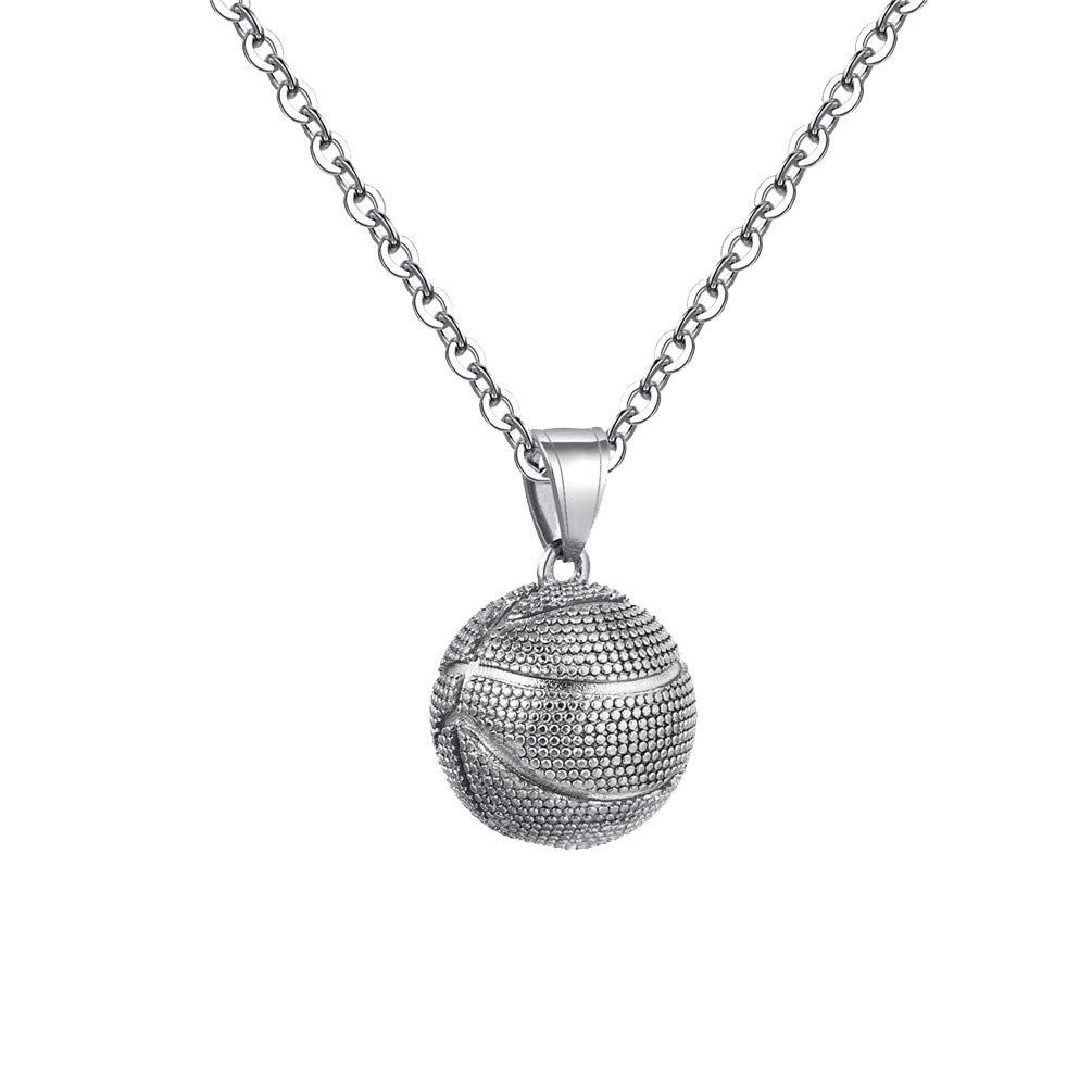 PAMTIER Unisex Stainless Steel Basketball Pendant Necklace - Trendy Sports Jewelry Gift for Men & Women - Perfect for Basketball Fans, Games, and Casual Wear