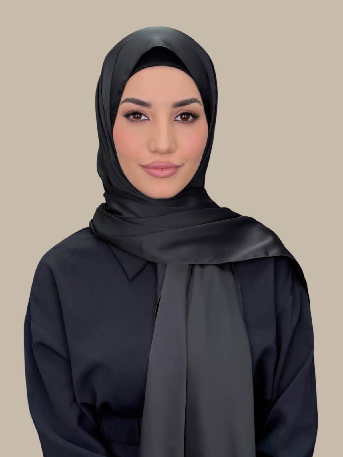 Luxury Satin Hijab Scarf - Soft & Breathable Muslim Headscarf for Women - Elegant Coal Black - Perfect for Daily Wear, Prayer, and Special Occasions