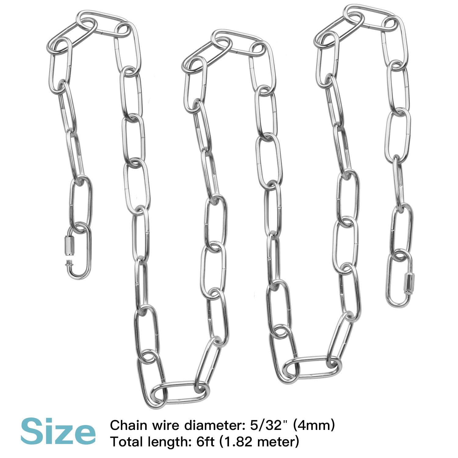 Helunsi 6FT Chrome Light Fixture Chain - Heavy Duty Metal Chandelier Extension with Link Lock for Pendant Ceiling Lights | Perfect for Dining Room, Bedroom & Home Decoration