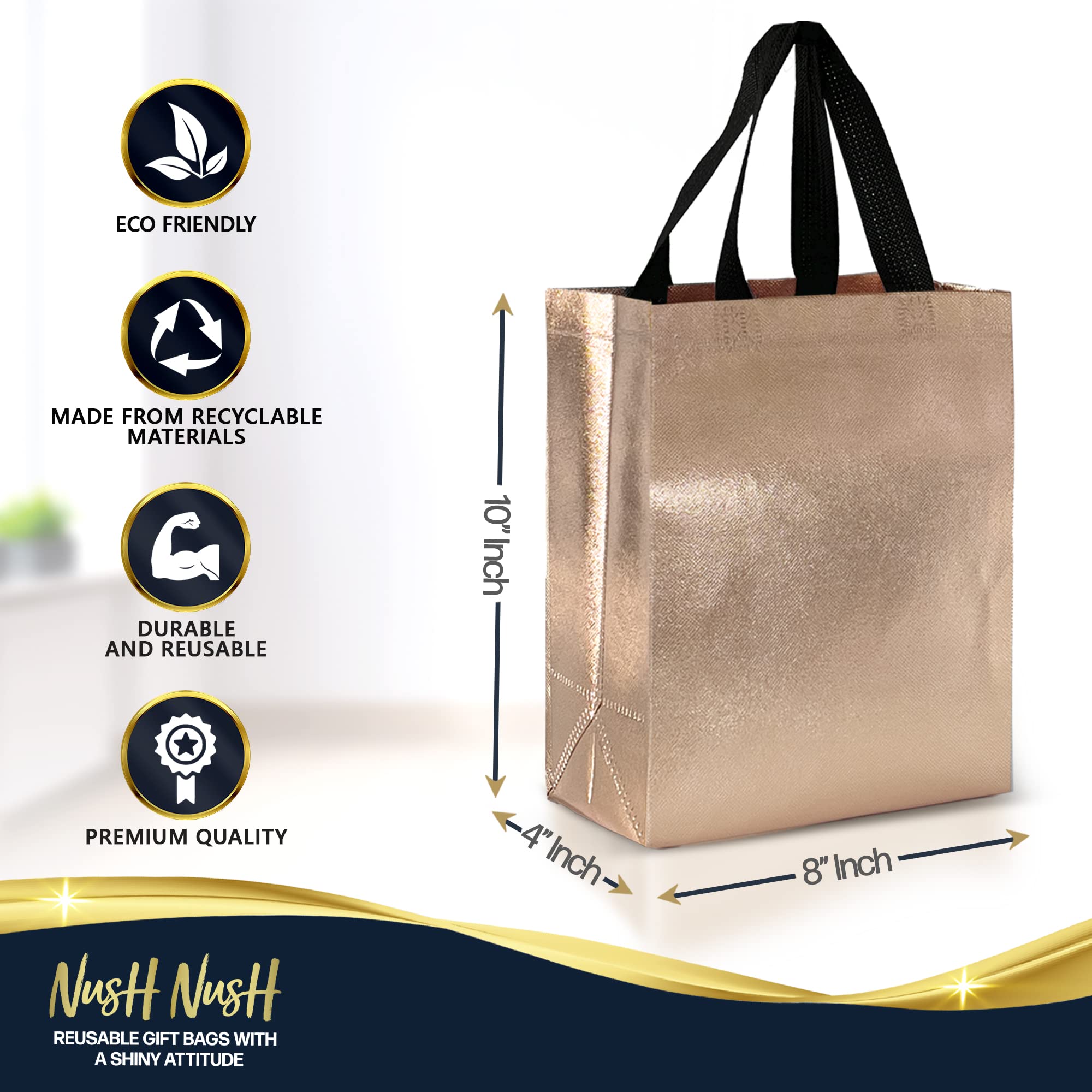 Rose Gold Reusable Gift Bags Set of 12 - Medium Size 8