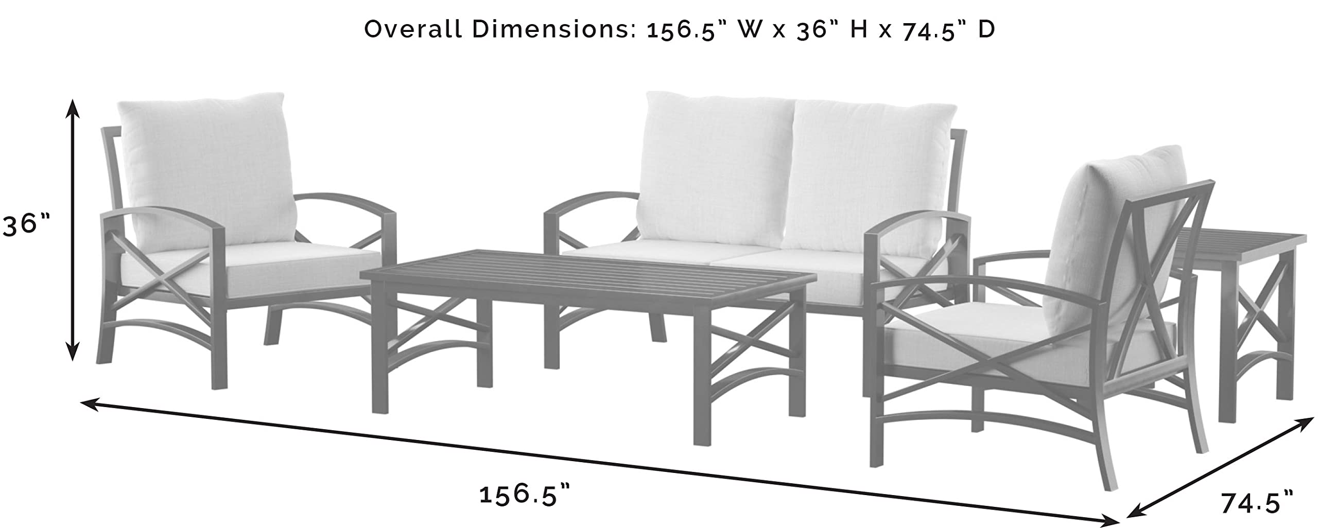 Crosley Kaplan 5-Piece Outdoor Loveseat Patio Set - Oiled Bronze Frame with Mist Cushions, Weather-Resistant Conversation Furniture for Porch, Deck, Backyard & Garden Relaxation