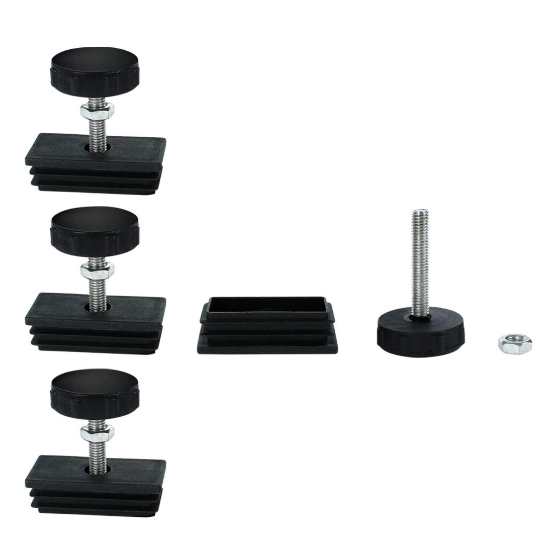 uxcell 30 x 60mm Adjustable Leveling Feet Kit - 4 Sets Rectangle Tube Inserts for Furniture, Table & Desk Legs | Perfect for Home Office, Workshop & Uneven Floor Stabilization