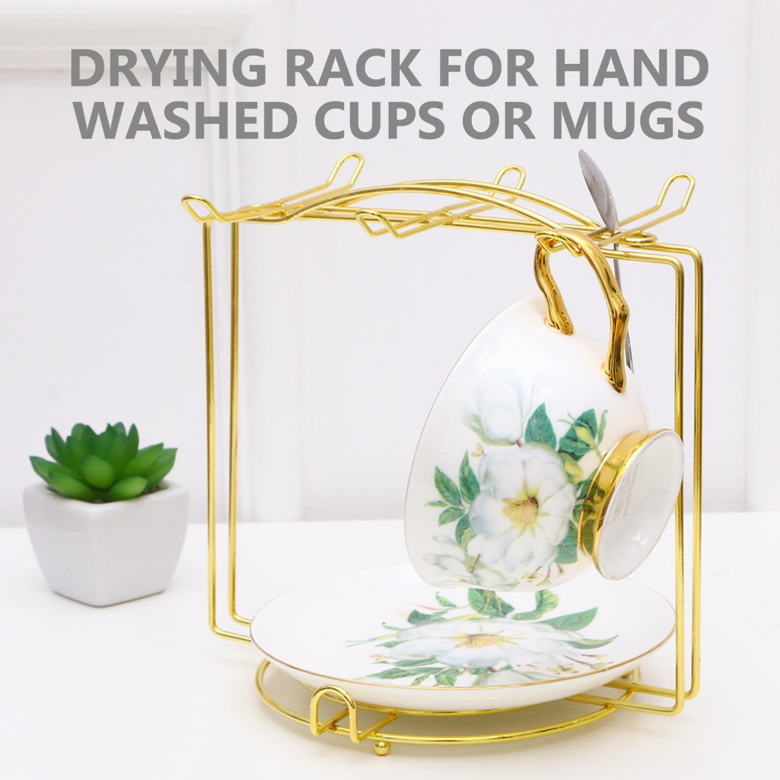 Stainless Steel Coffee Mug Holder with 6 Hooks - Tea Cup Organizer Rack for Countertop Storage & Drying | Perfect for Kitchen, Office, or Cafe Display