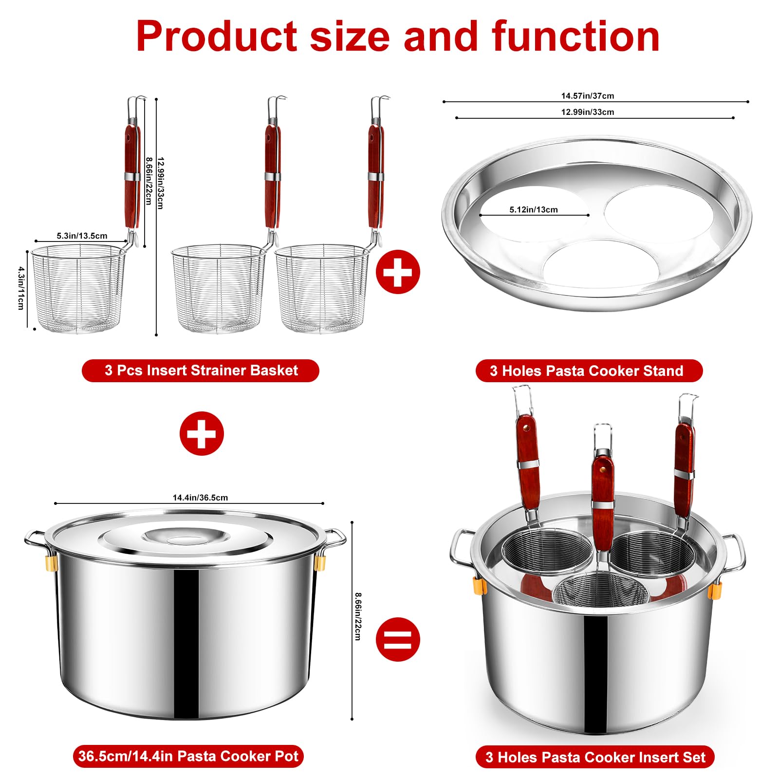 Premium Stainless Steel Pasta Cooker Insert Set with Strainer Basket - 3-Hole Multipurpose Cooking Tool for Noodles, Dumplings & Pasta | Ideal for Home Kitchens & Restaurants | Perfect for Meal Prep, Family Dinners & Professional Cooking