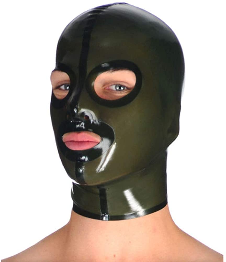 Sexy Brown Latex Mask Unisex Hood for Halloween & Cosplay - Medium Size, Military Green - Perfect for Parties, Costume Events & Role Play