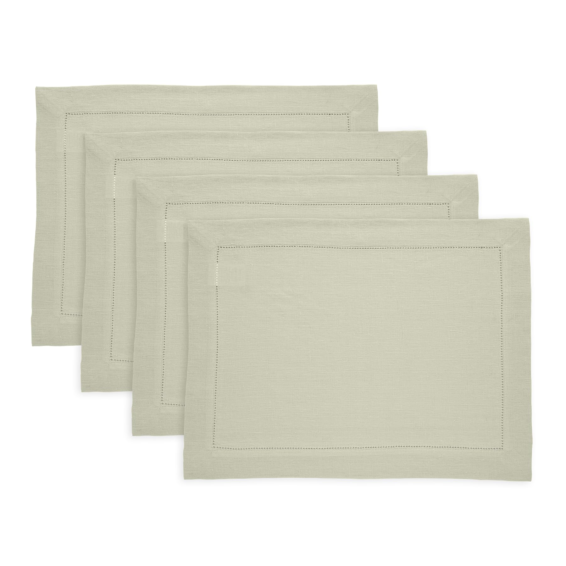 Premium 100% European Flax Linen Placemats Set of 4 - 14x19 Inch Hemstitch Sage Table Mats - Eco-Friendly Washable Placemats for Dining Table, Thanksgiving & Fall Decor - Handcrafted Home Linens for Elegant Dinner Parties & Holiday Gatherings