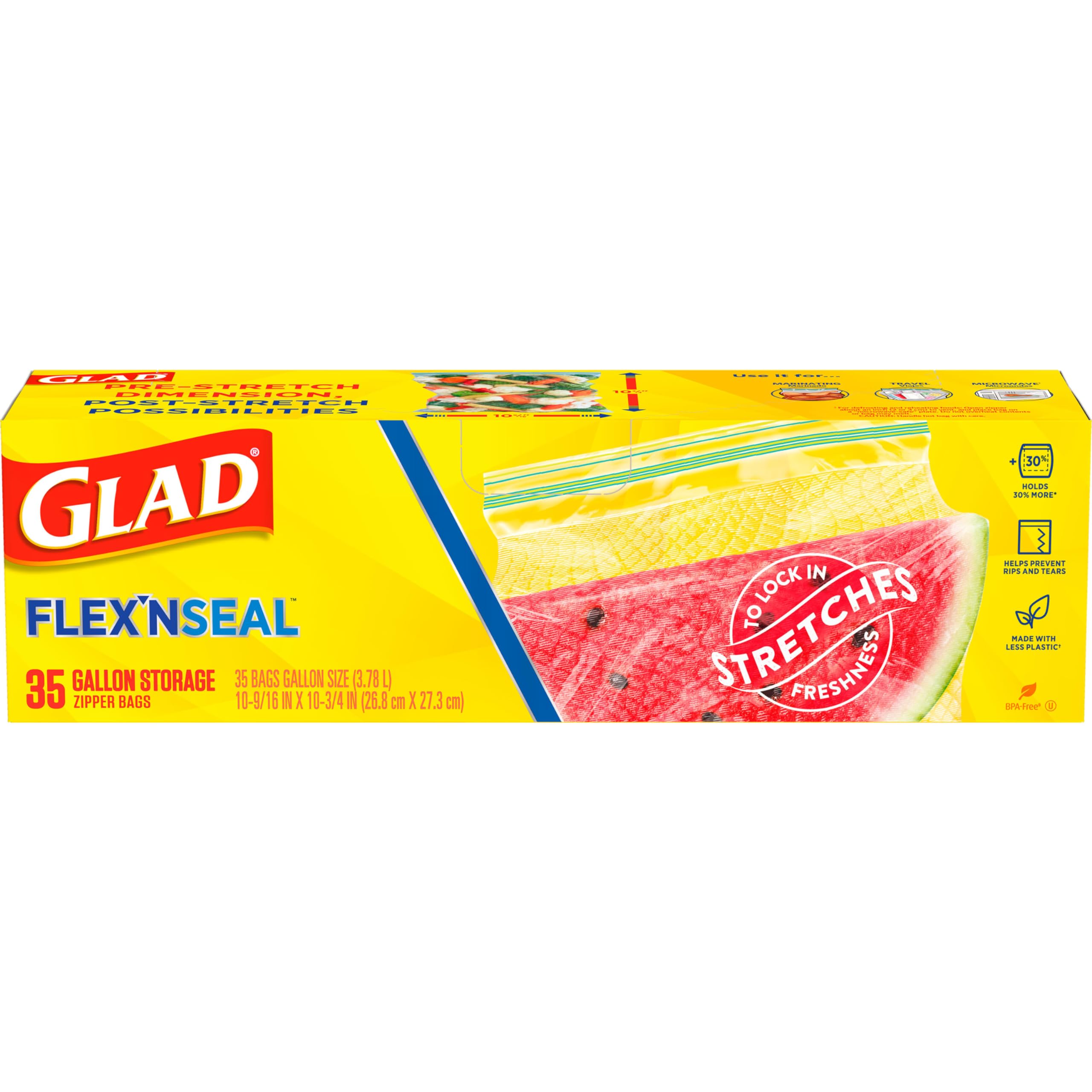 Glad Flex'N Seal Gallon Food Storage Bags - 35 Count (Packaging May Vary) | Airtight Plastic Bags for Freezer, Meal Prep & Leftovers | BPA-Free Kitchen Storage Solution
