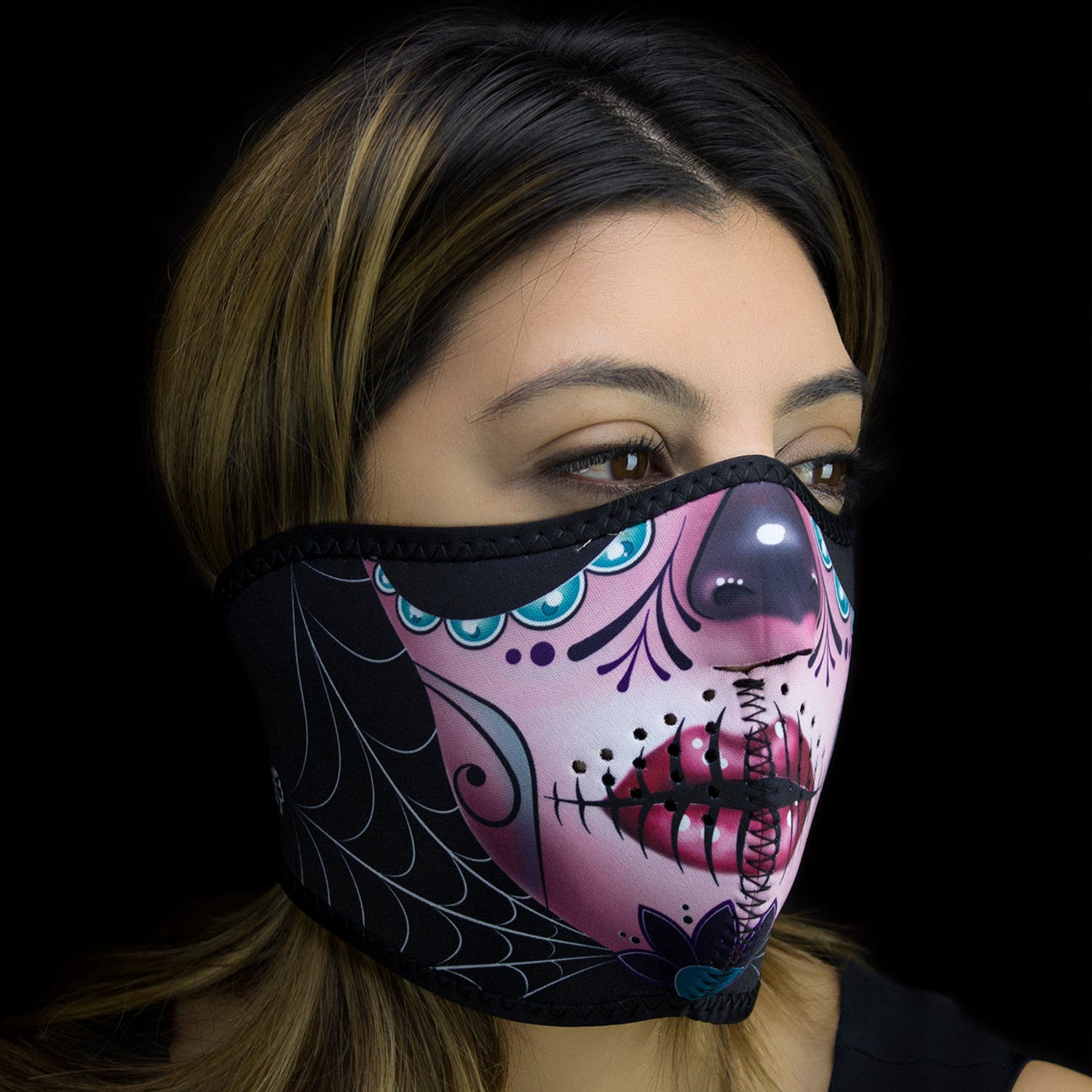 ZANheadgear Sugar Skull Half Face Neoprene Mask - Breathable Halloween Costume Accessory for Motorcycle Riding, Cycling & Outdoor Sports