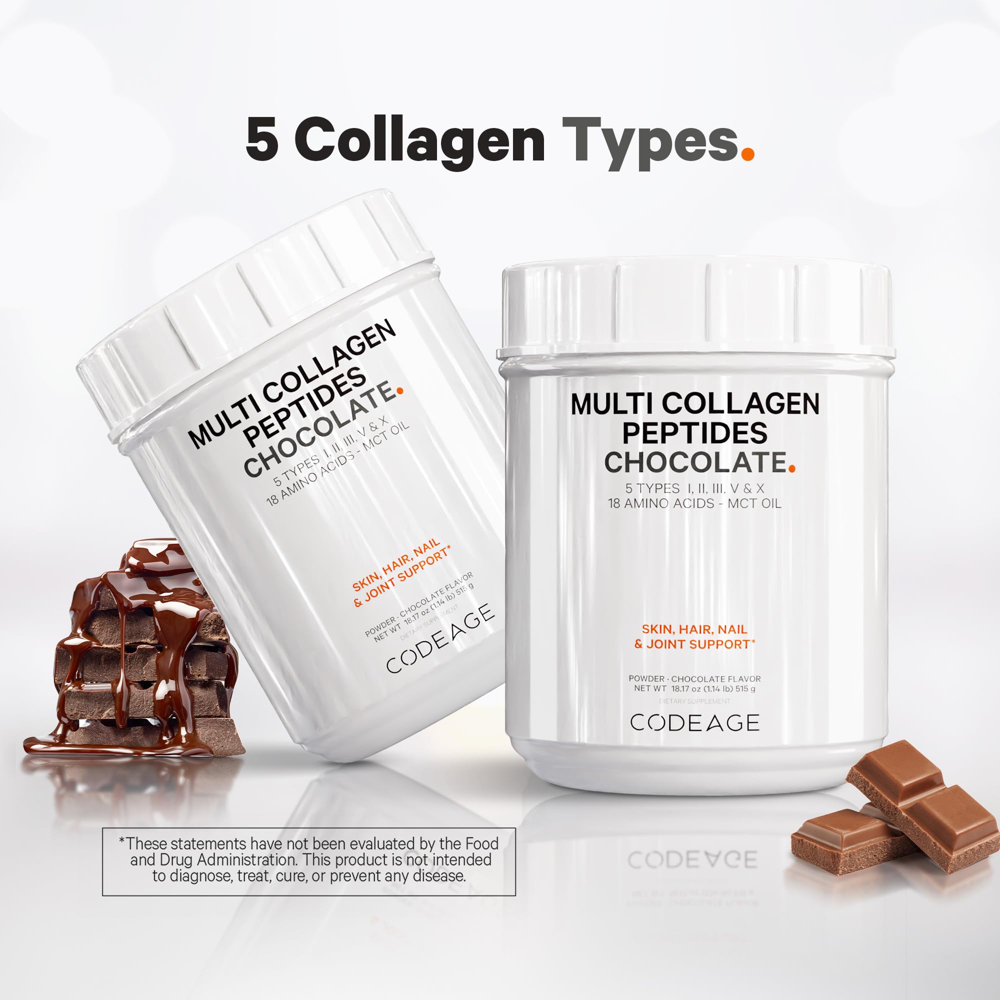 Codeage Multi Collagen Chocolate Protein Powder with Hydrolyzed Bovine Collagen Peptides - 5 Collagen Types & MCT Oil - Keto & Paleo Friendly Protein Shake Mix - Non-GMO, Gluten Free Collagen Creamer for Coffee, Smoothies & Baking - 18.17 oz