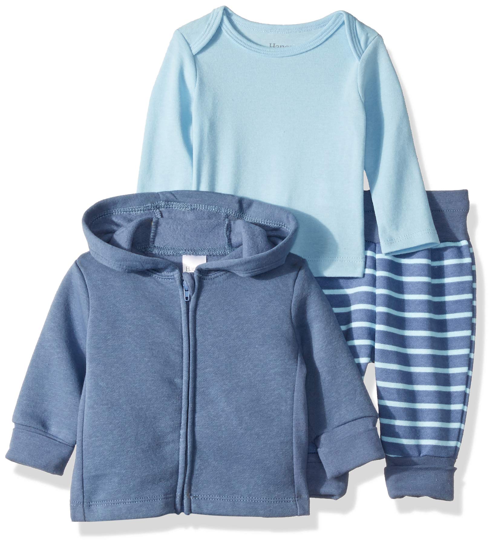 Hanes Ultimate Baby Flexy Jogger with Long Sleeve Crew & Fleece Hoodie - Soft Cotton Jogging Pants Set for Infants & Toddlers - Cozy Winter Outfit for Playtime, Daycare & Outdoor Adventures