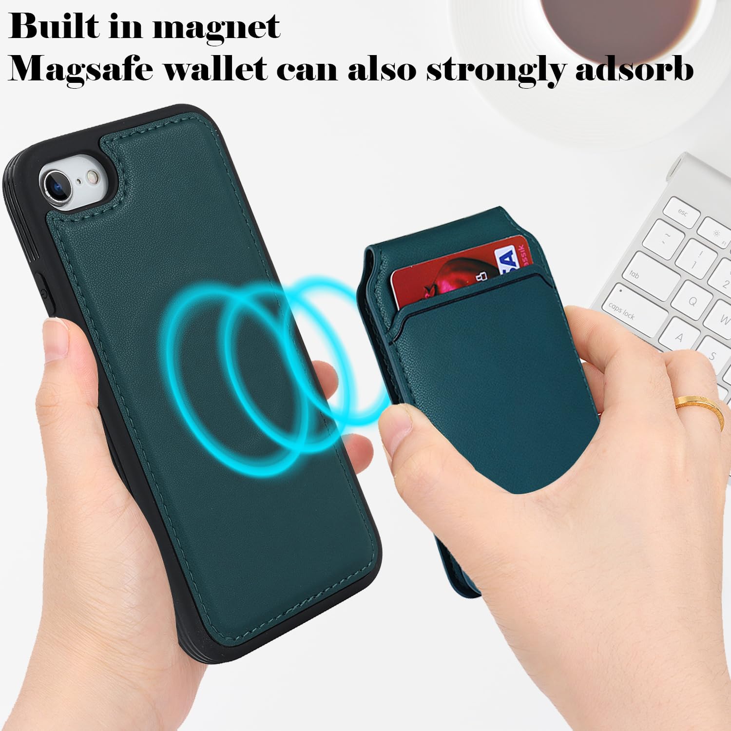 Havaya Magnetic Leather Case for iPhone SE/8/7 - Magsafe Compatible, Wireless Charging Support - Green - Perfect for Work, Travel & Daily Protection