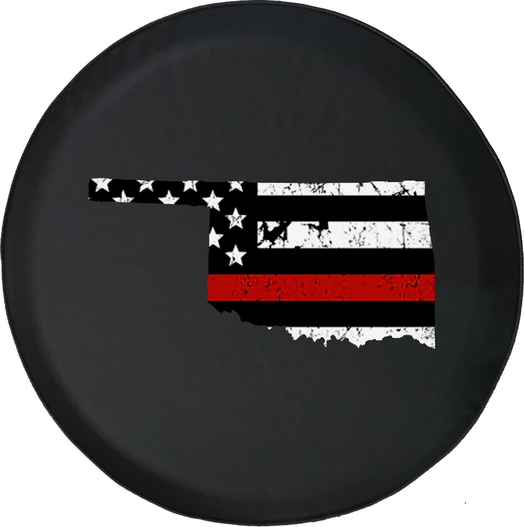 Black Tire Cover with Thin Red Line Distressed American Flag - 31 Inch for Jeep, SUV, Truck | Durable Oklahoma Caps Supply for Outdoor & Off-Road Adventures