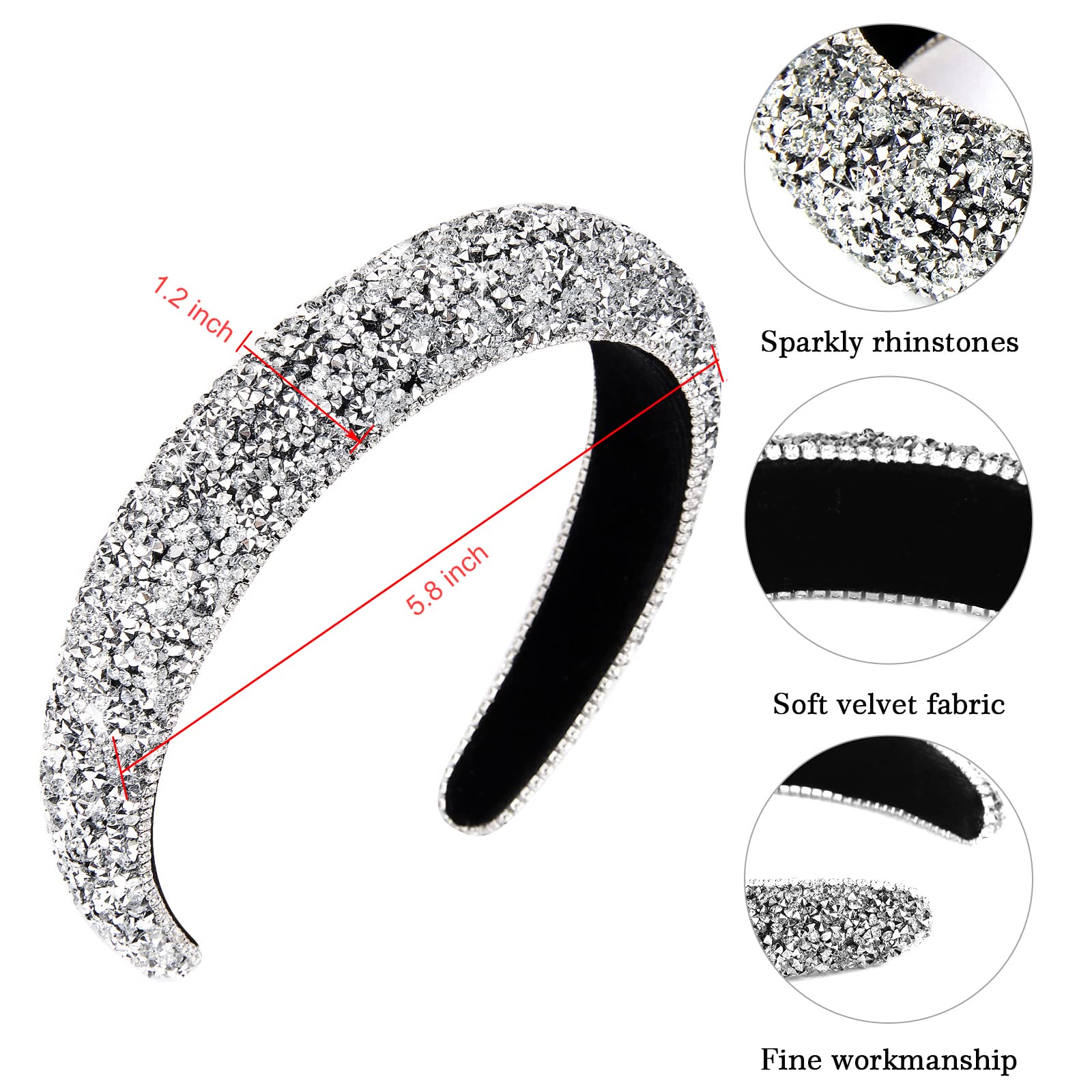 Sparkling Rhinestone Diamond Headbands for Women & Girls - Glitter Bling Silver Fashion Hair Accessories with Thick Padded Comfort | Perfect for Weddings, Parties, Prom & Everyday Wear