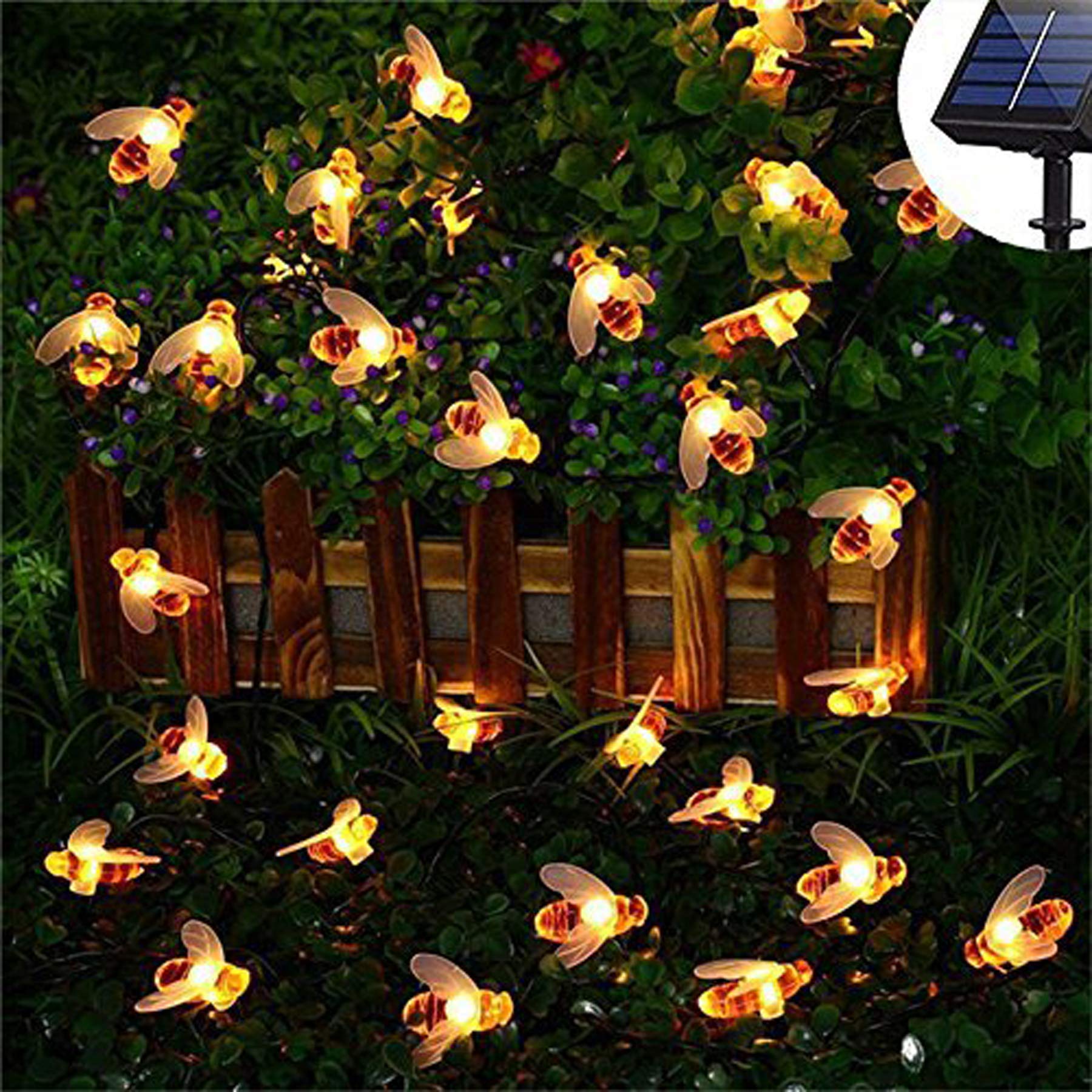 SNOMYRS 21 Ft Solar String Lights Outdoor - 30 LED Bumble Bee Lights with 8 Lighting Modes, Waterproof Solar-Powered Fairy Lights for Garden, Yard, Lawn, Patio, Party & Outdoor Decor (Warm White) | Perfect for Summer Nights, Weddings, and Backyard Gatherings