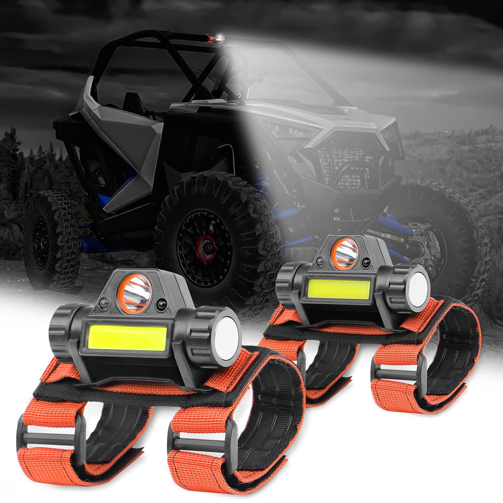 Universal Roll Bar Mount LED Light - 2PCS Sensor Lights for UTV, ATV, Polaris RZR, Golf Cart, Truck & Boat | Interior Dome & Work Light | Off-Road, Camping & Emergency Use