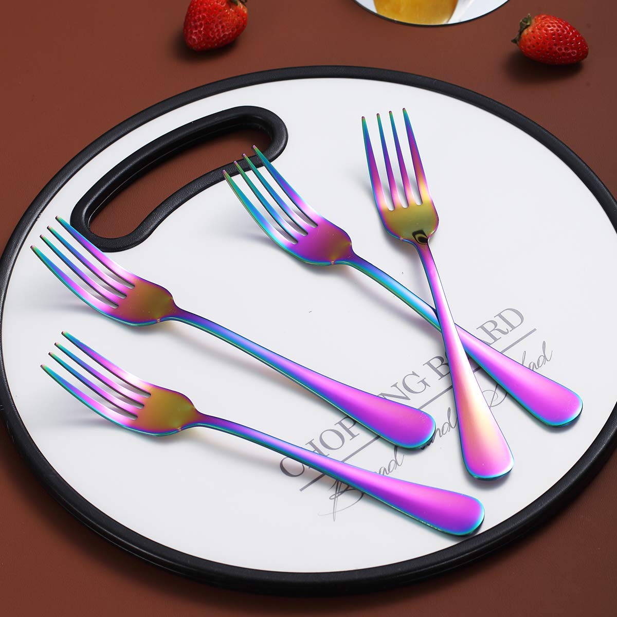 Rainbow Stainless Steel Dinner Forks Set of 4 - Colorful Titanium Plated Silverware, Durable & Dishwasher Safe - Perfect for Parties, Weddings, and Colorful Table Settings