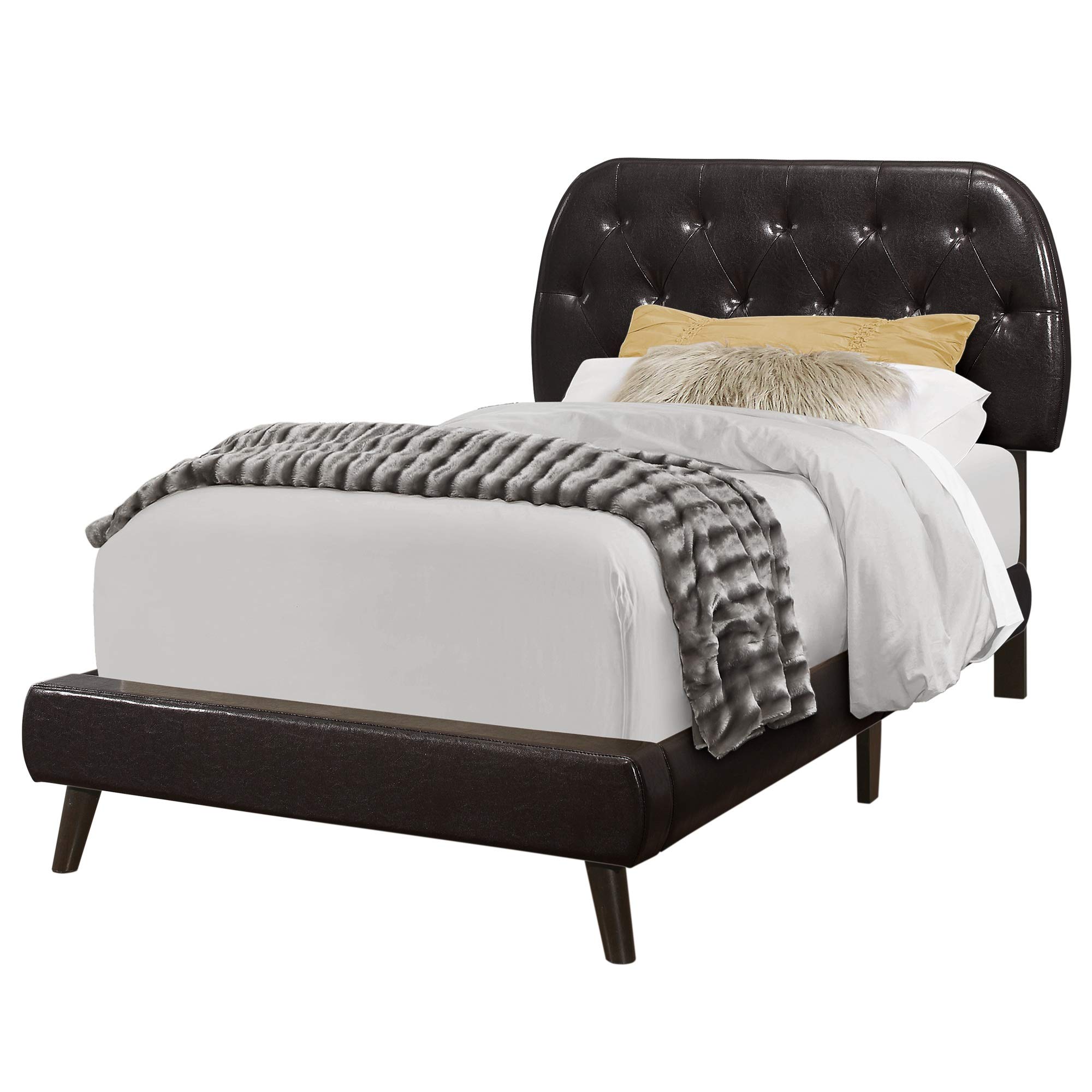 Ergode Twin Size Bed Frame - Brown Faux Leather Upholstered Headboard with Wooden Legs | Modern Bedroom Furniture for Small Spaces & Guest Rooms