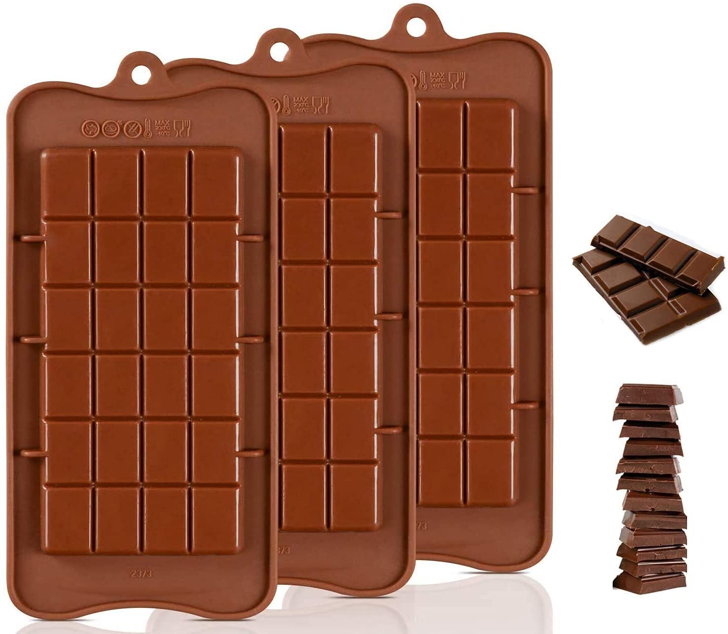 3-Pack Silicone Chocolate Bar Molds - Non-Stick, Reusable Break-Apart Baking Molds for Energy Bars, Candy & DIY Chocolate Making - Perfect for Home Baking, Holiday Treats & Gift Packaging