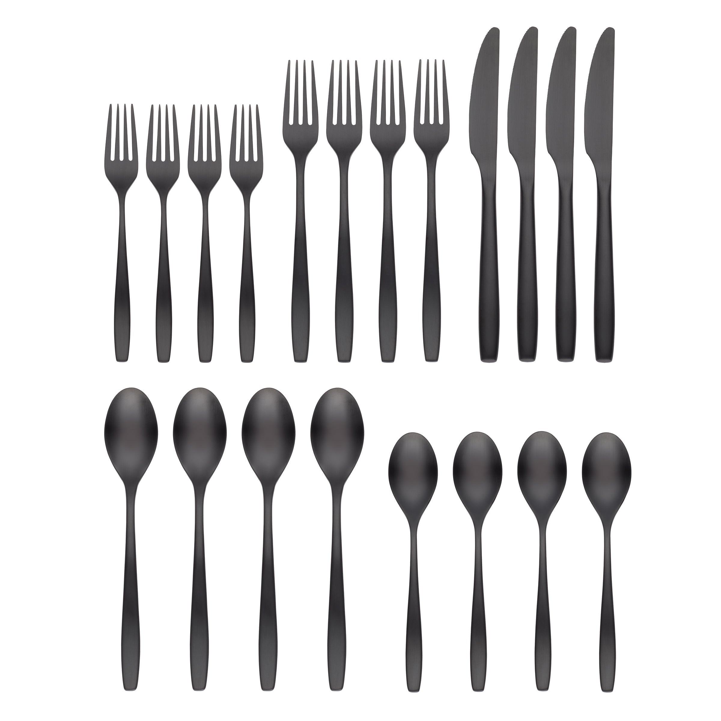 Averie Black Satin 20-Piece Flatware Set - Elegant Stainless Steel Cutlery Set for Dining, Kitchen, and Entertaining - Perfect for Dinner Parties, Weddings, and Everyday Use