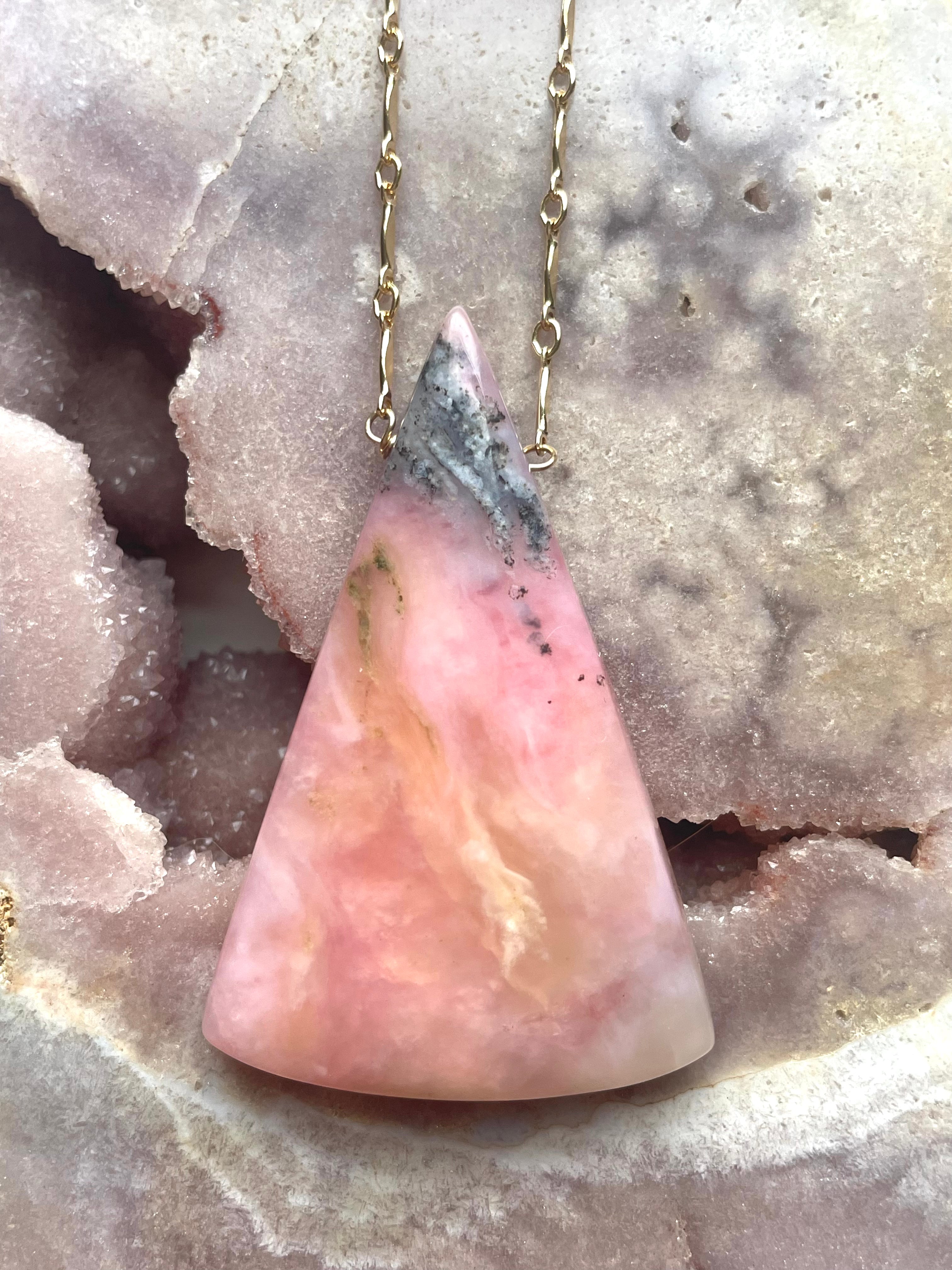 Large Pink Opal Statement Necklace 16