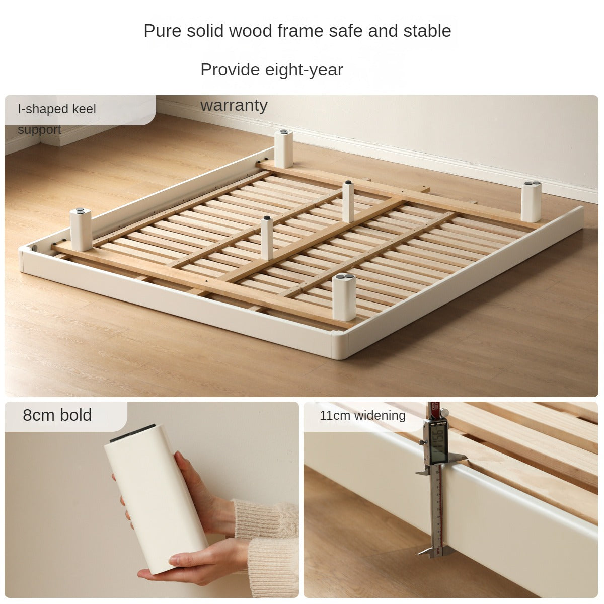 Modern Simple Cream Style Poplar Solid Wood Bed - Queen Size, Sturdy & Elegant for Master Bedroom, Guest Room, or Dormitory