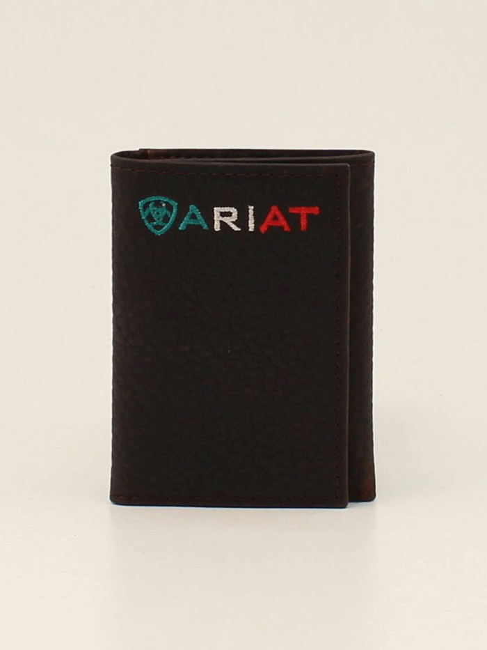 Ariat A35508282 Men's Trifold Leather Wallet with Logo - Mexico Brown - Perfect for Everyday Carry & Travel Accessories