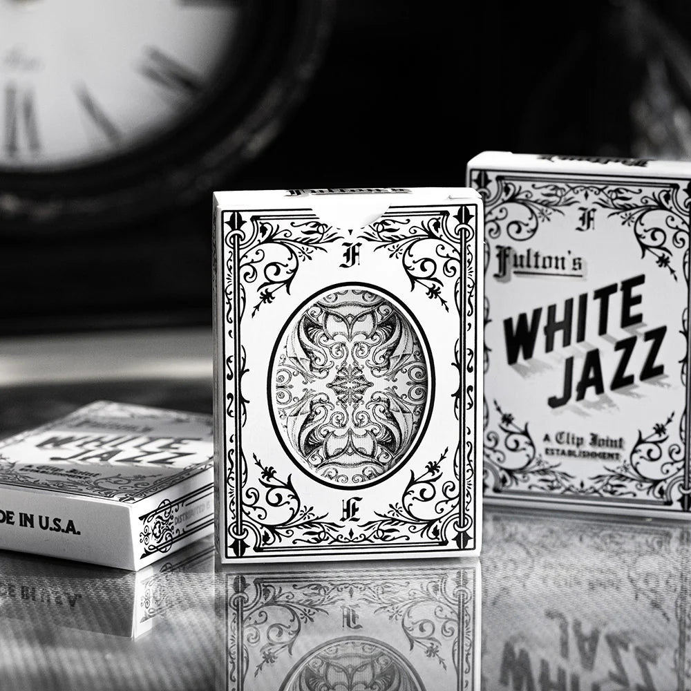 Fulton's Noir White Jazz Playing Cards - Premium Poker Deck for Magic Tricks, Cardistry & Casino Night Games